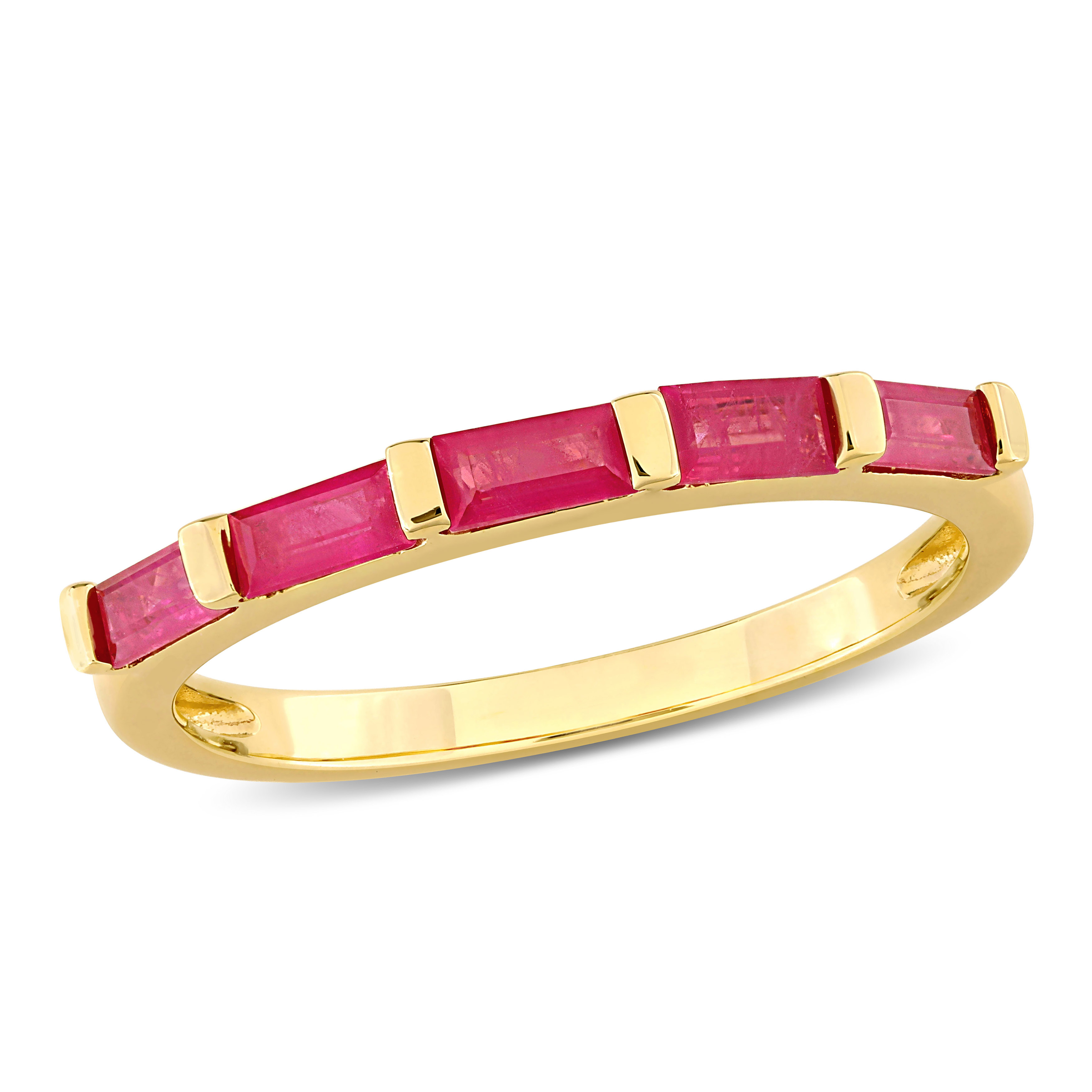 4/5 CT TGW Baguette-Cut Ruby Anniversary Band in 10k Yellow Gold