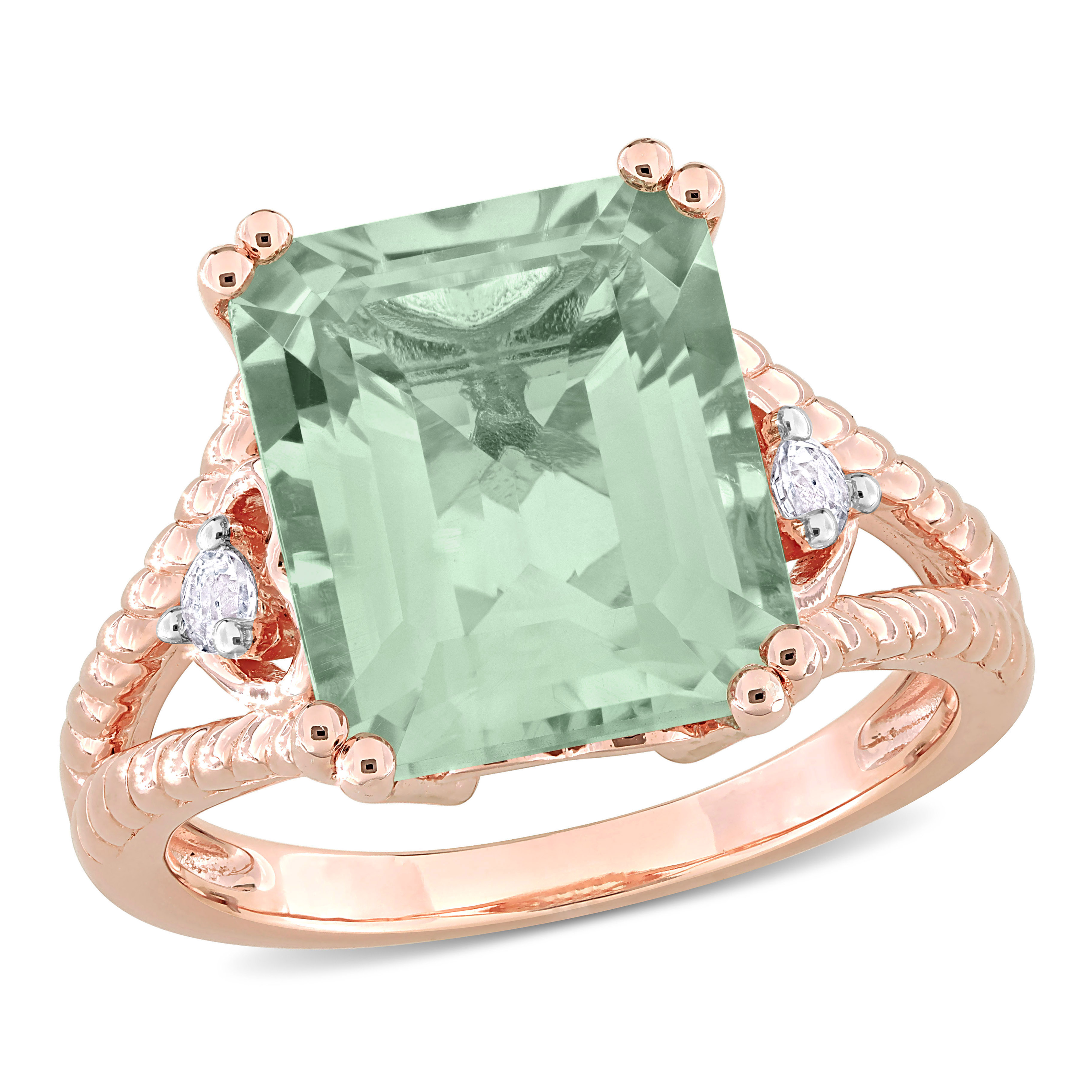 5 5/8 CT TGW Green Quartz and White Topaz Cocktail Ring in Rose Plated Sterling Silver