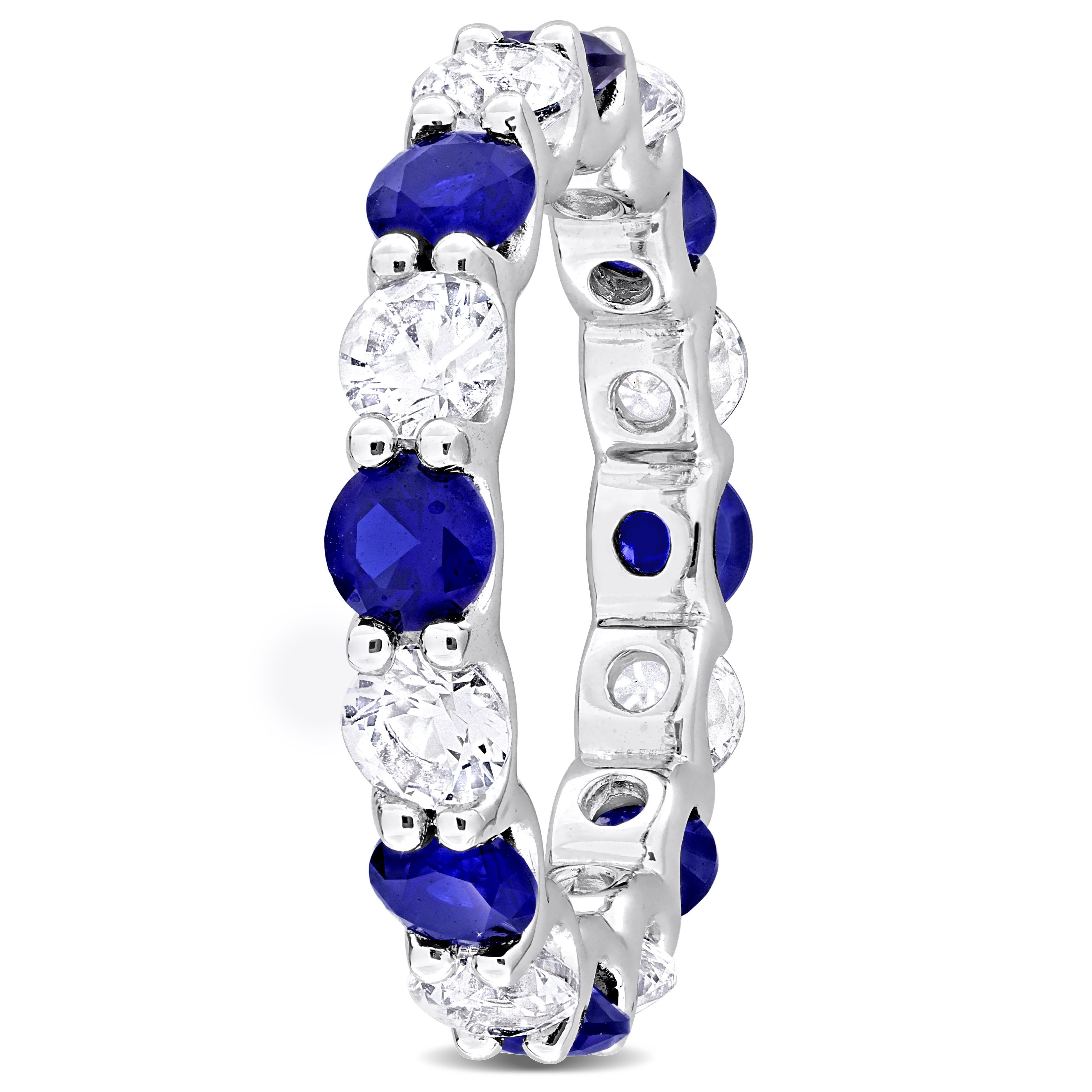 5 CT TGW Created Sapphire and Created White Sapphire Eternity Band Ring in Sterling Silver