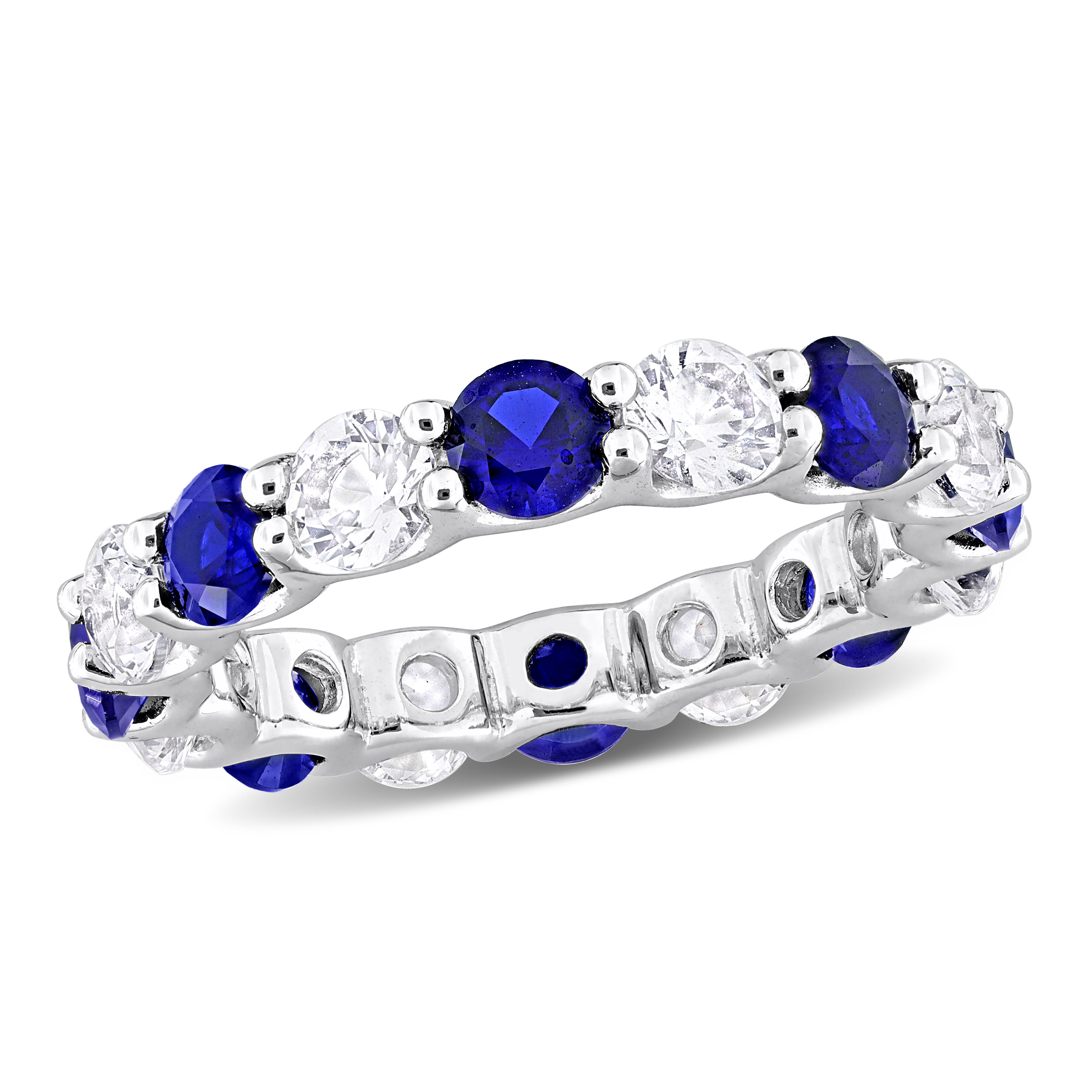 5 CT TGW Created Sapphire and Created White Sapphire Eternity Band Ring in Sterling Silver