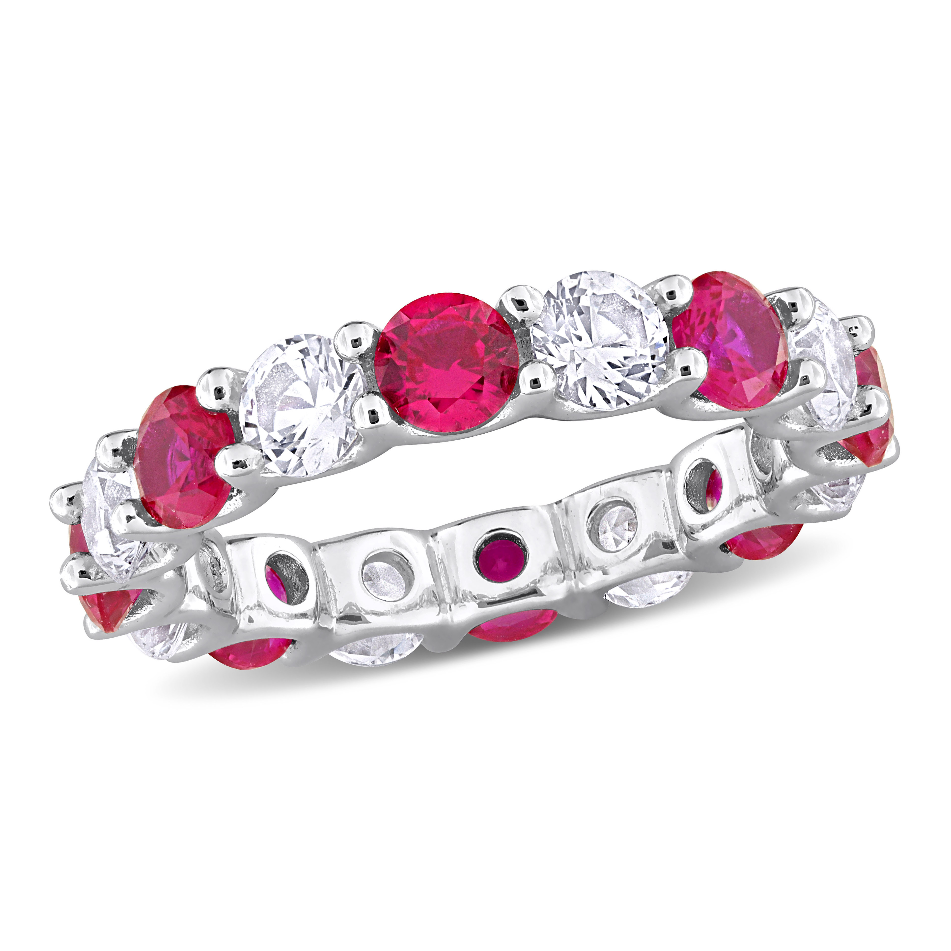 5 CT TGW Created Ruby and Created White Sapphire Eternity Ring in Sterling Silver