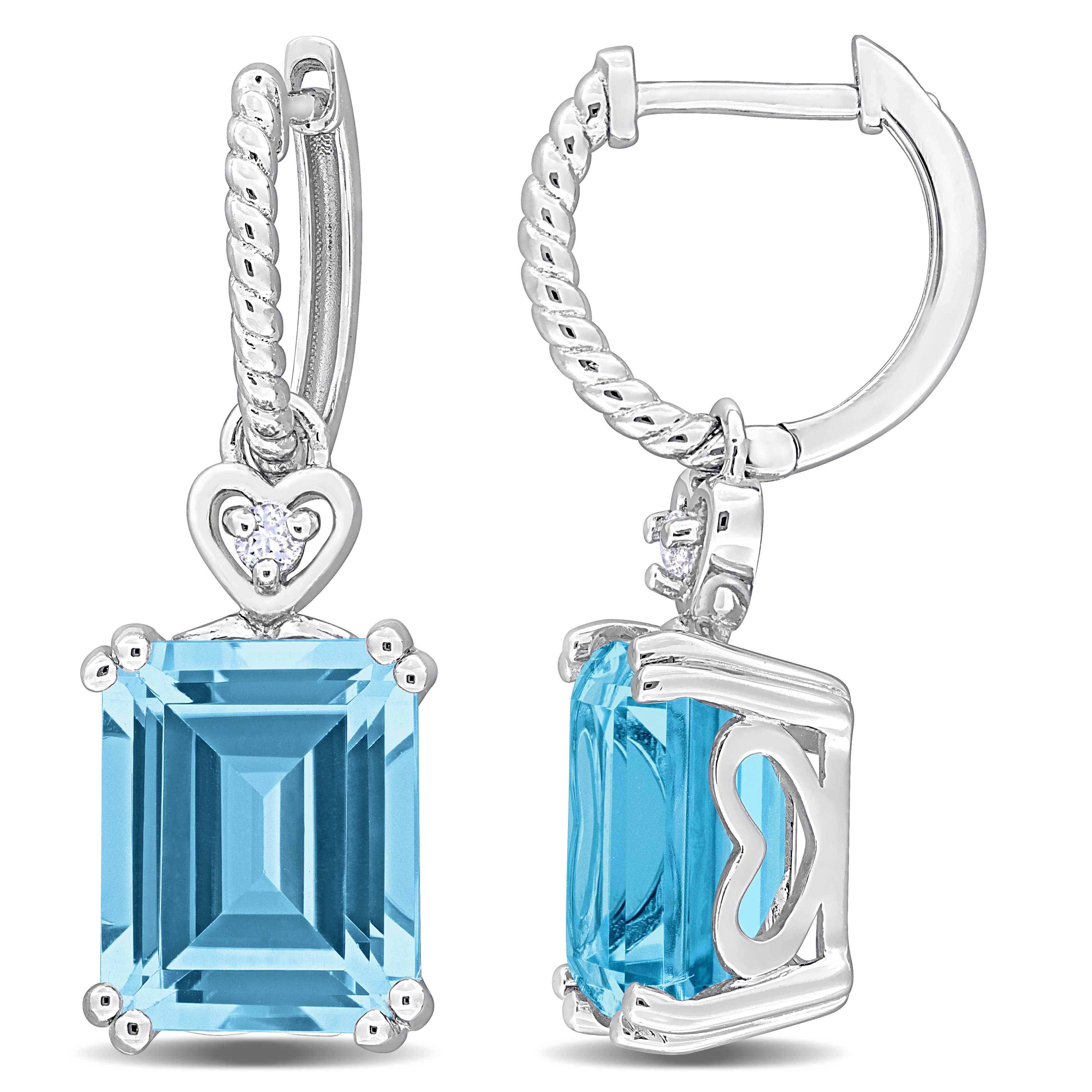 8 1/4ct TGW Sky Blue & White Topaz Heart Earrings in Sterling Silver