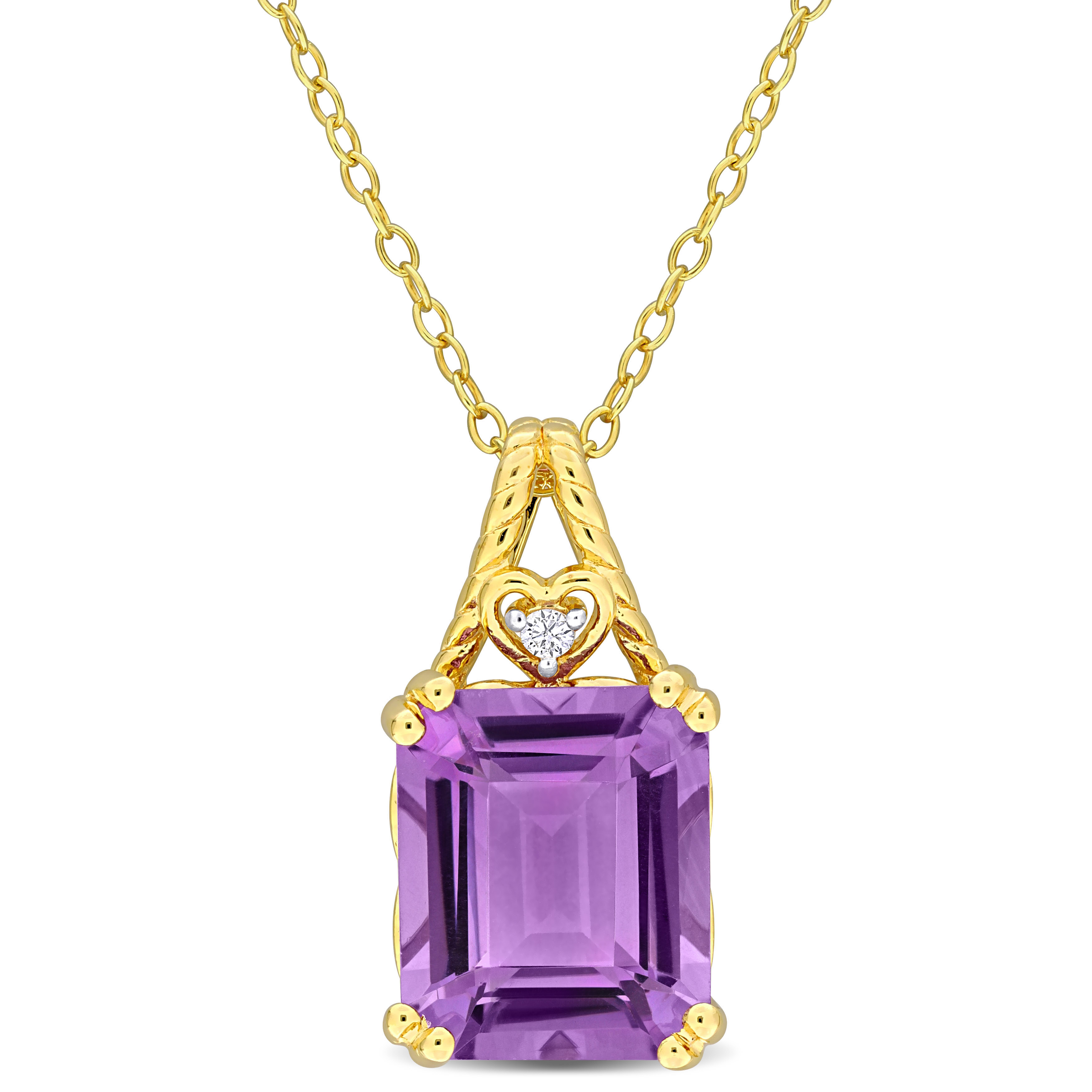 5ct TGW Amethyst & White Topaz Pendant with Chain in Yellow Plated Sterling Silver - 18 in