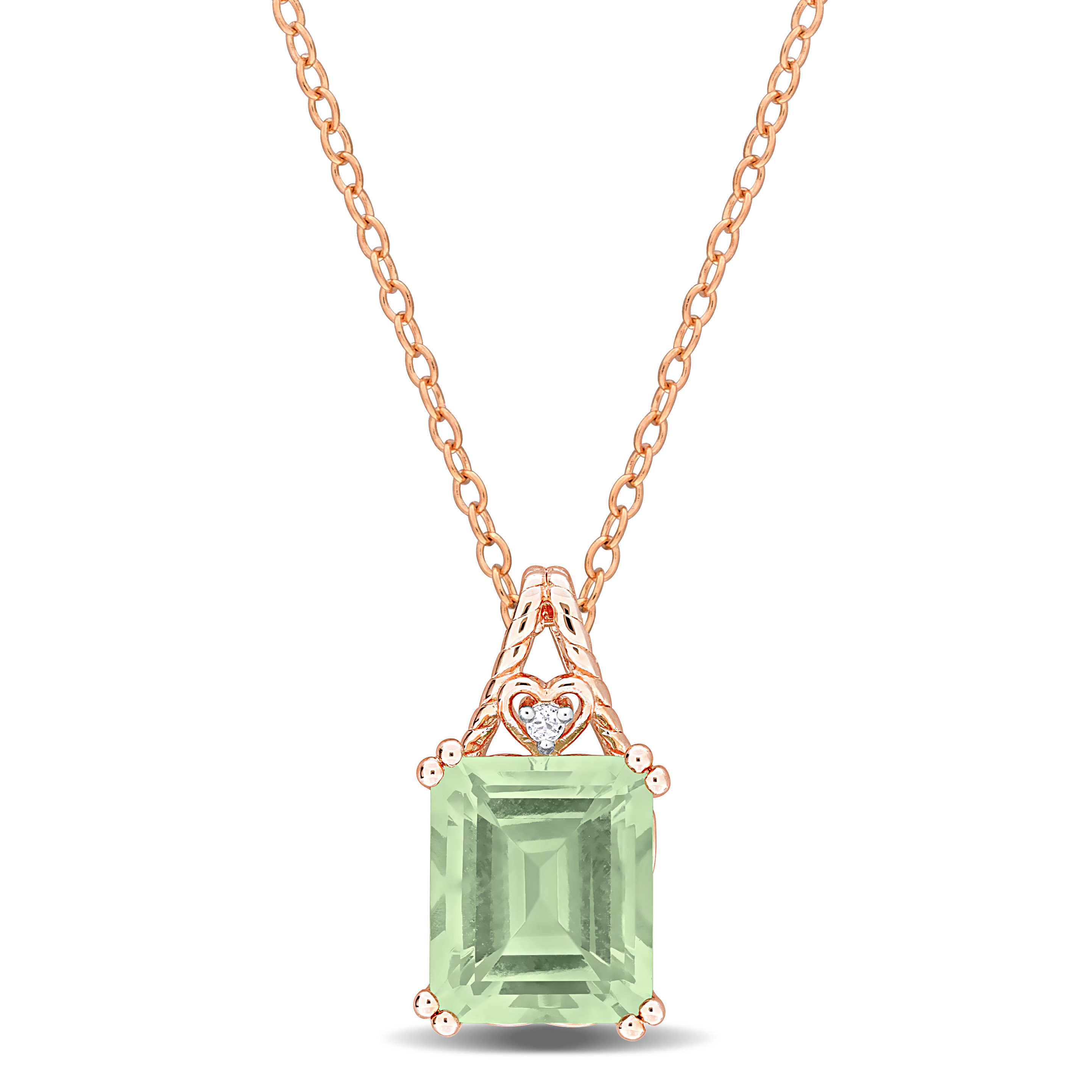 5 5/8ct TGW Green Quartz & White Topaz Pendant with Chain in Rose Plated Sterling Silver - 18 in