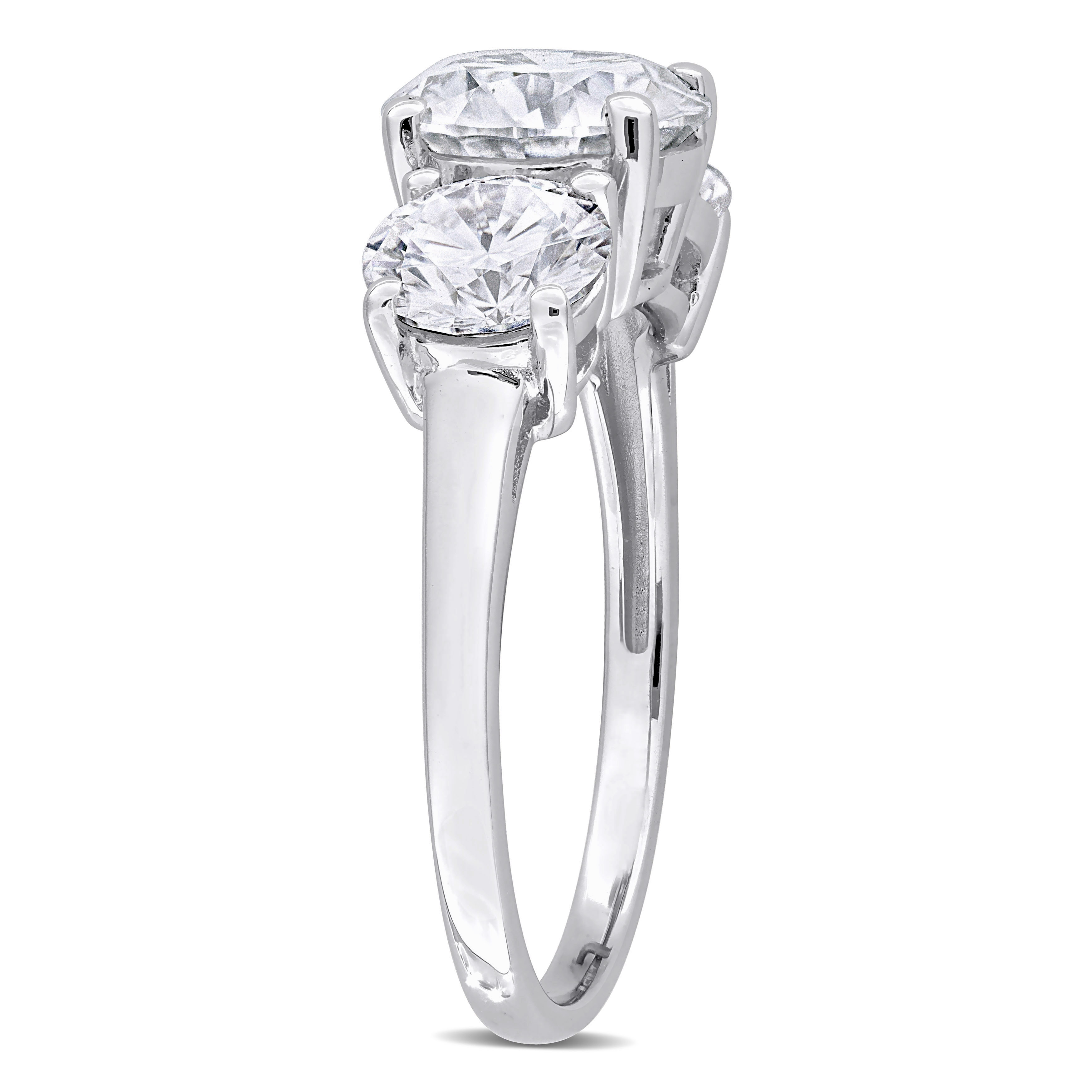 3 1/4 CT DEW Created Moissanite Three-Stone Engagement Ring in Sterling Silver