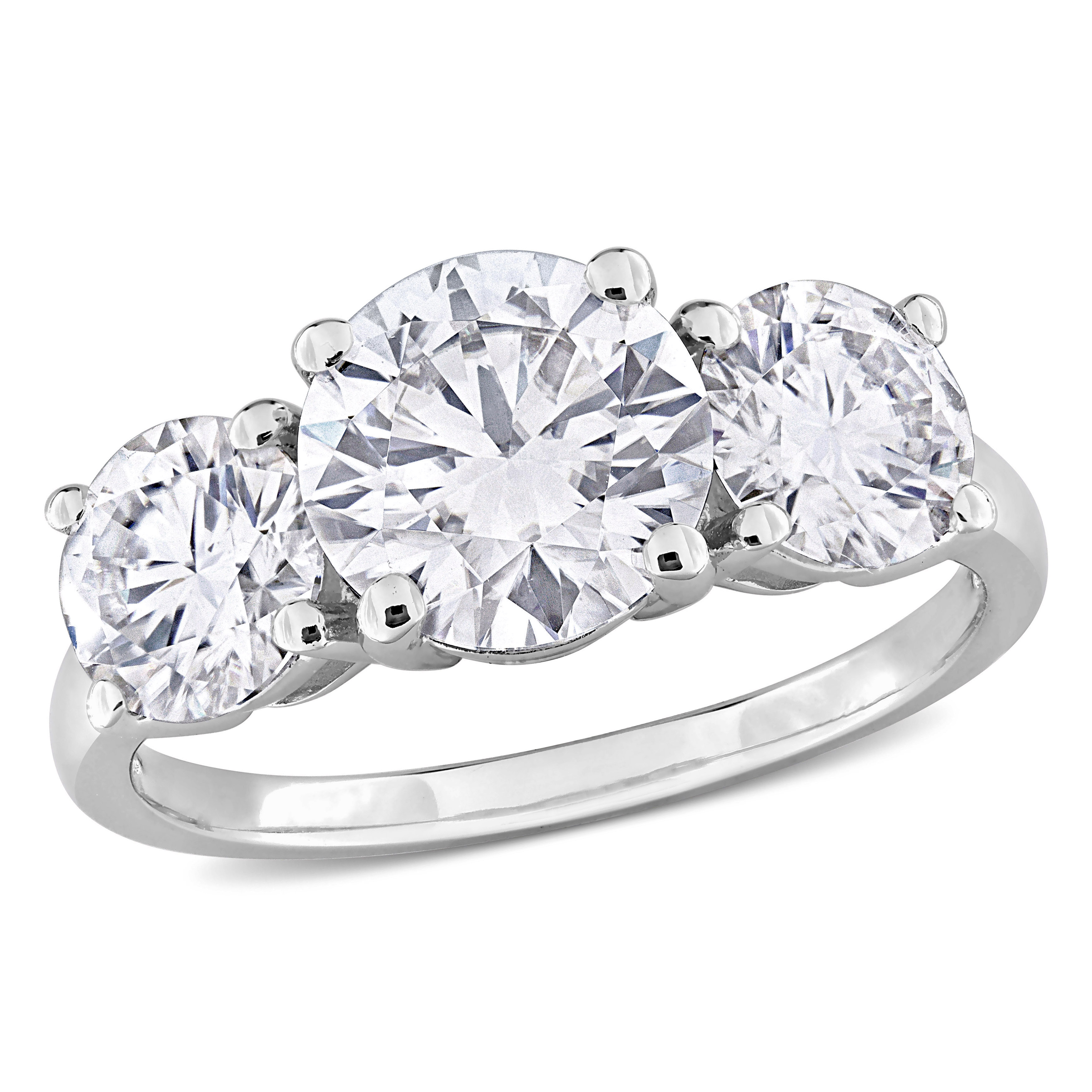 3 1/4 CT DEW Created Moissanite Three-Stone Engagement Ring in Sterling Silver