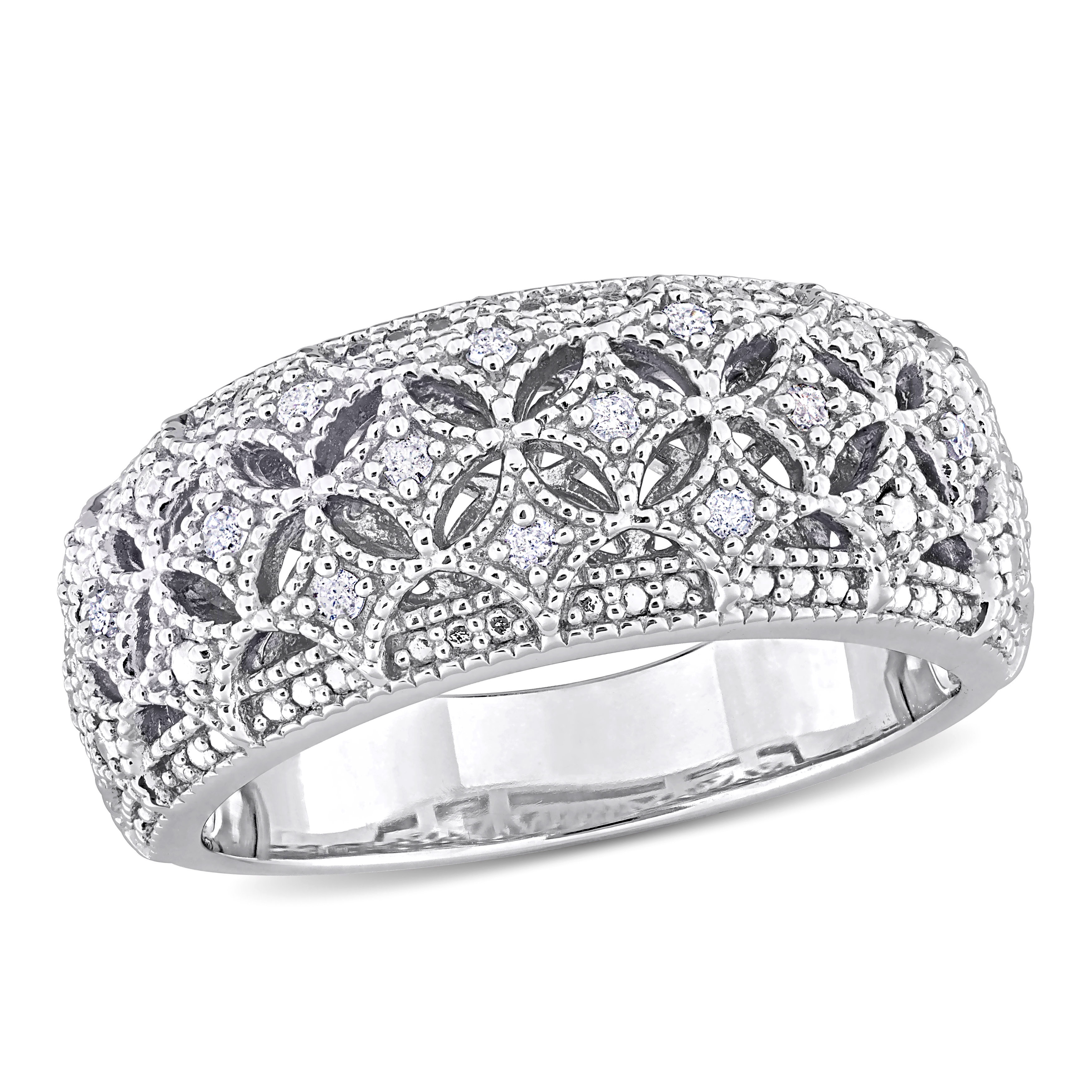 1/10 CT TW Diamond Wide Band Fashion Ring in Sterling Silver