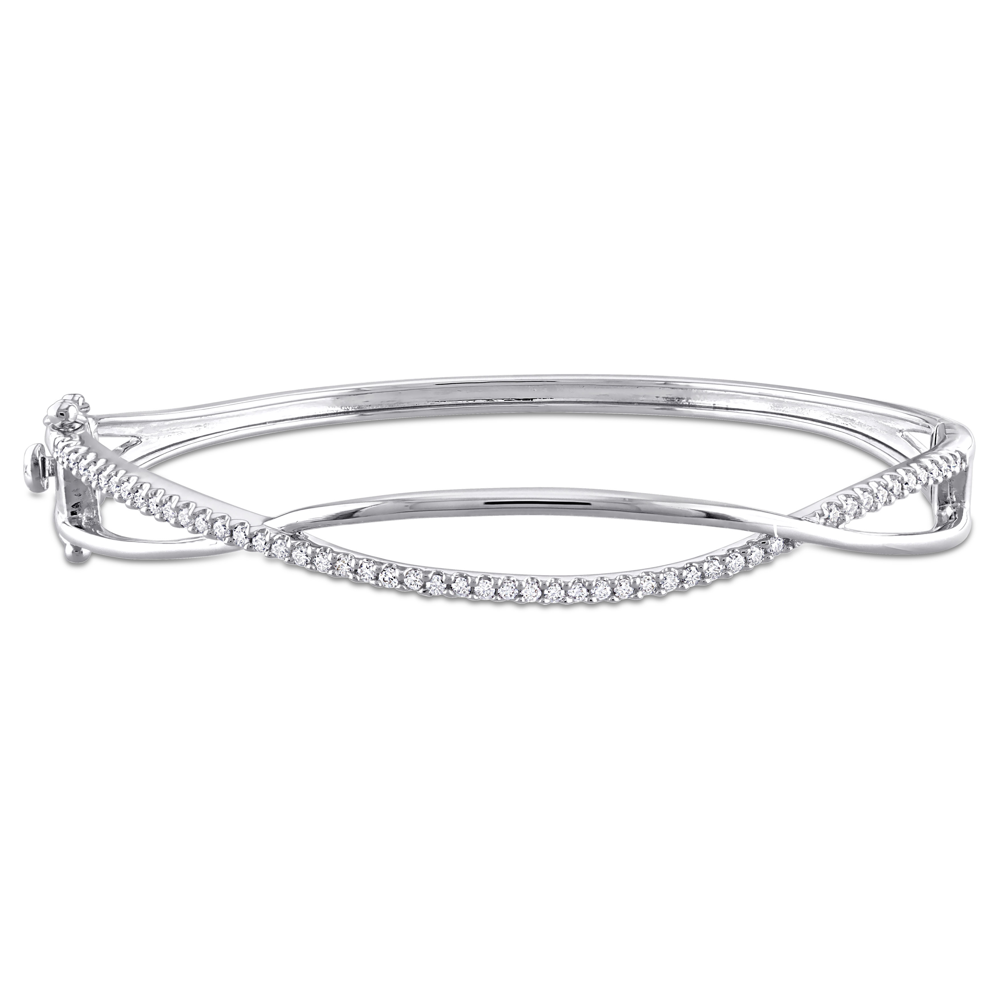 1/2ct DEW Created Moissanite Criss-Cross Bangle in Sterling Silver - 7 in