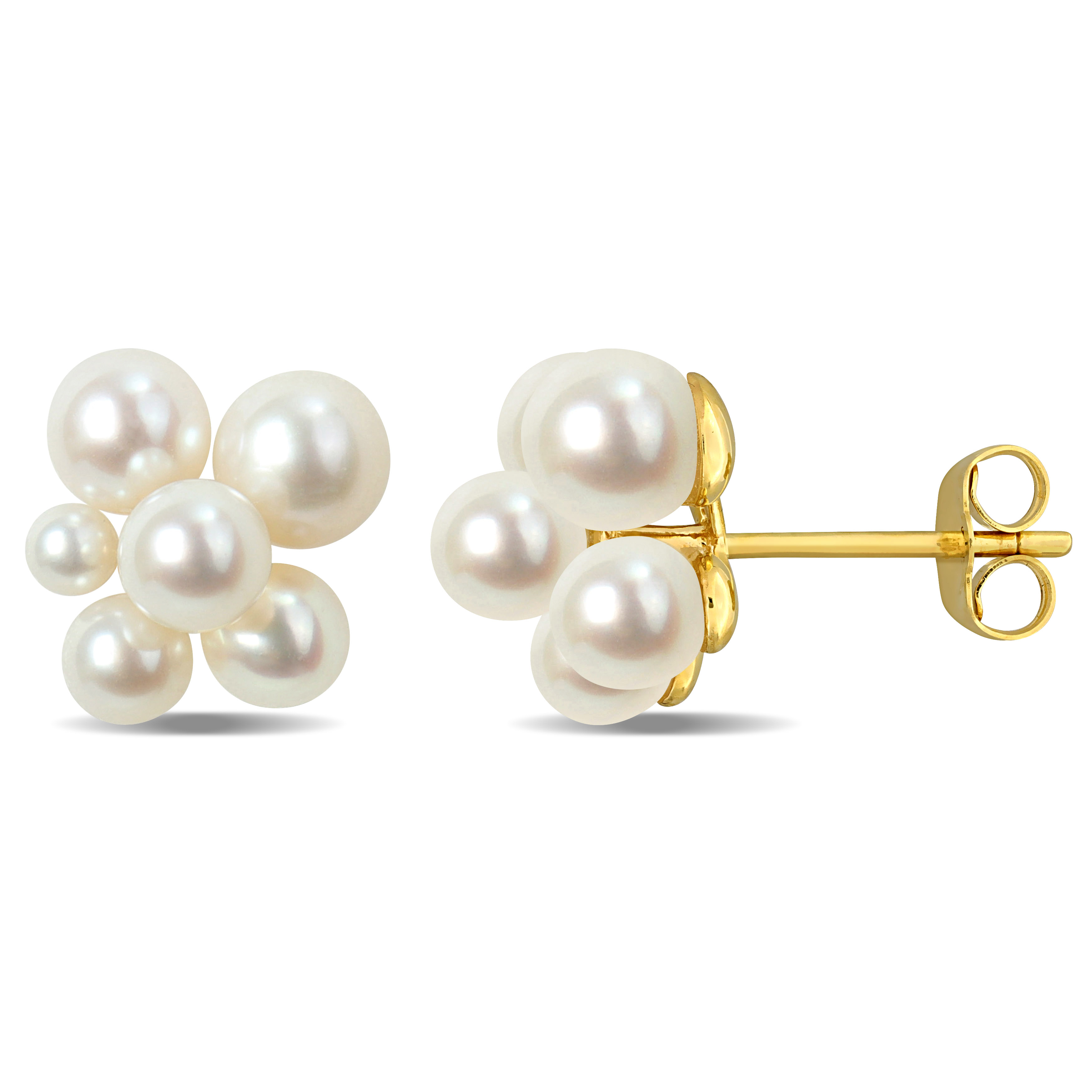 2.5-5.5mm Cultured Freshwater Pearl Cluster Stud Earrings in 14k Yellow Gold