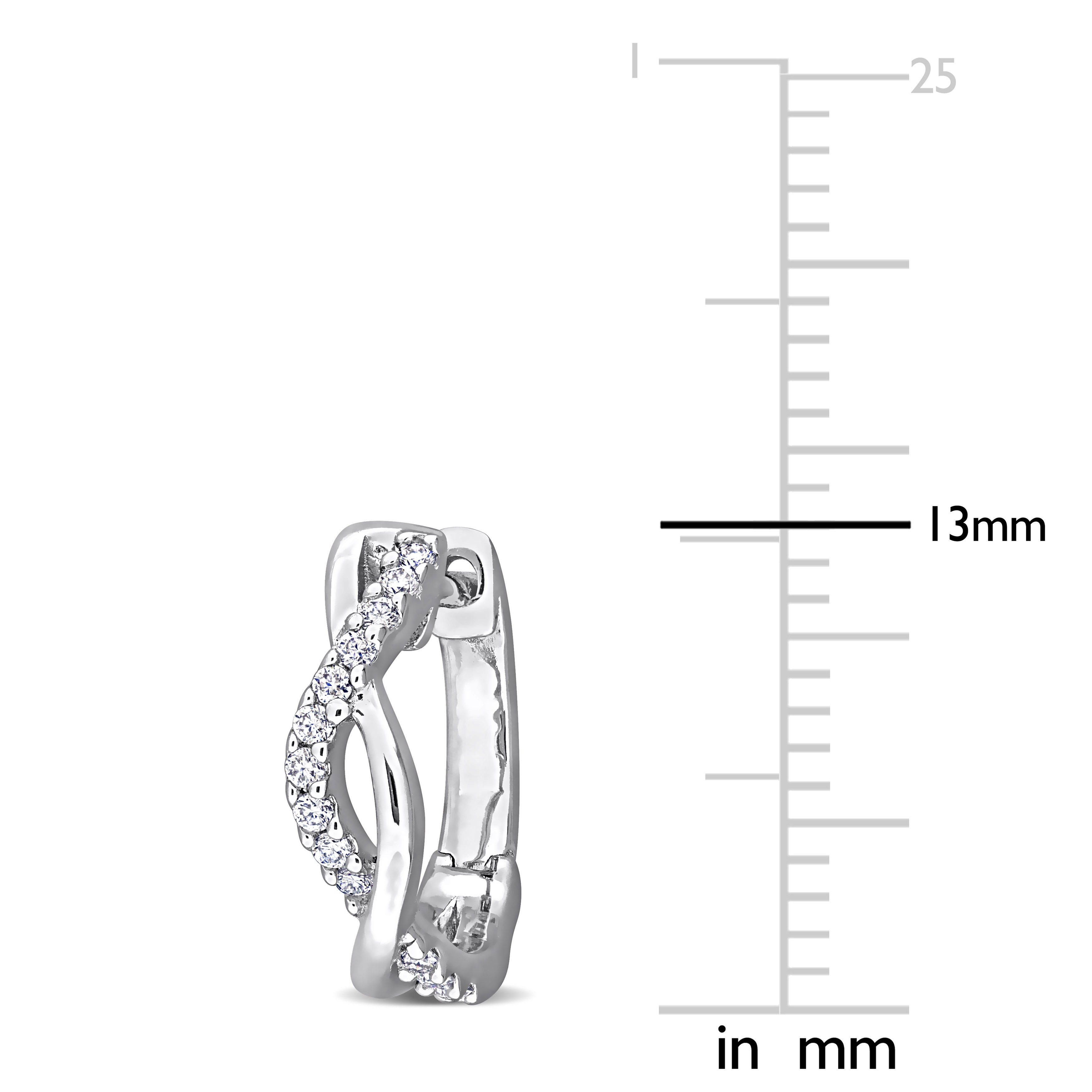 1/8ct DEW Created Moissanite Criss-Cross Hoop Earrings in Sterling Silver