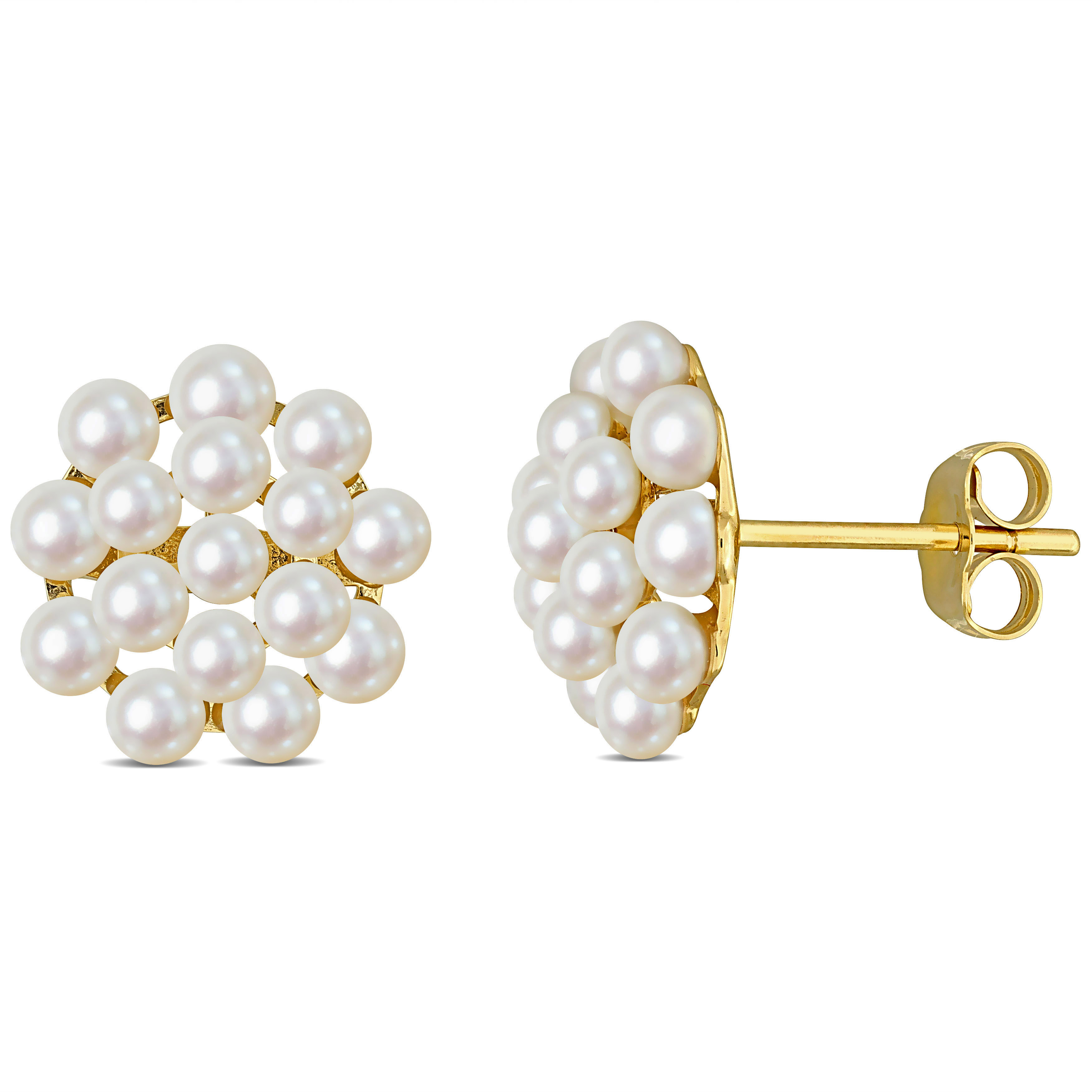 2.5-3mm Cultured Freshwater Pearl Cluster Stud Earrings in 14k Yellow Gold