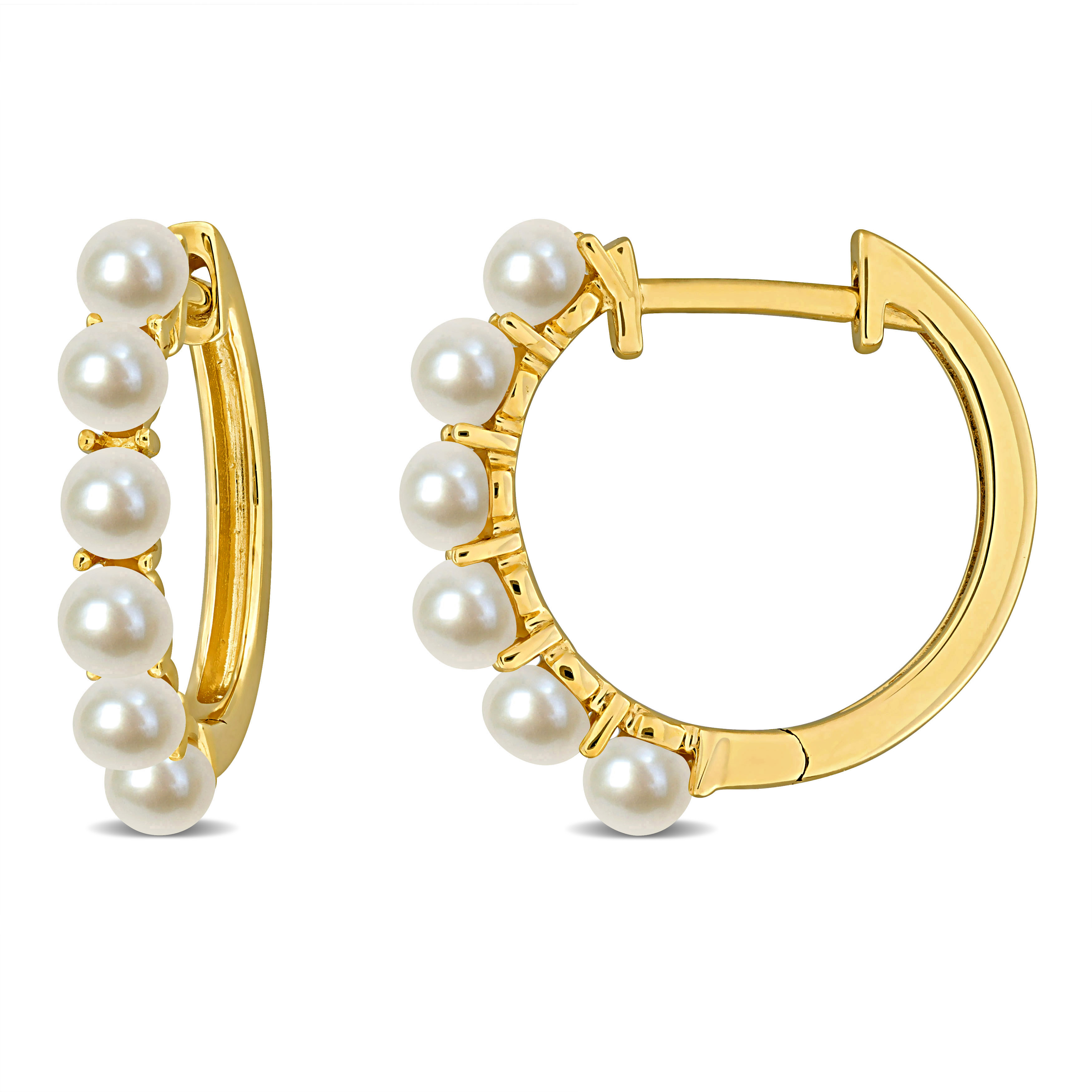 3-3.5mm Cultured Freshwater Pearl Hoop Earrings in 10k Yellow Gold