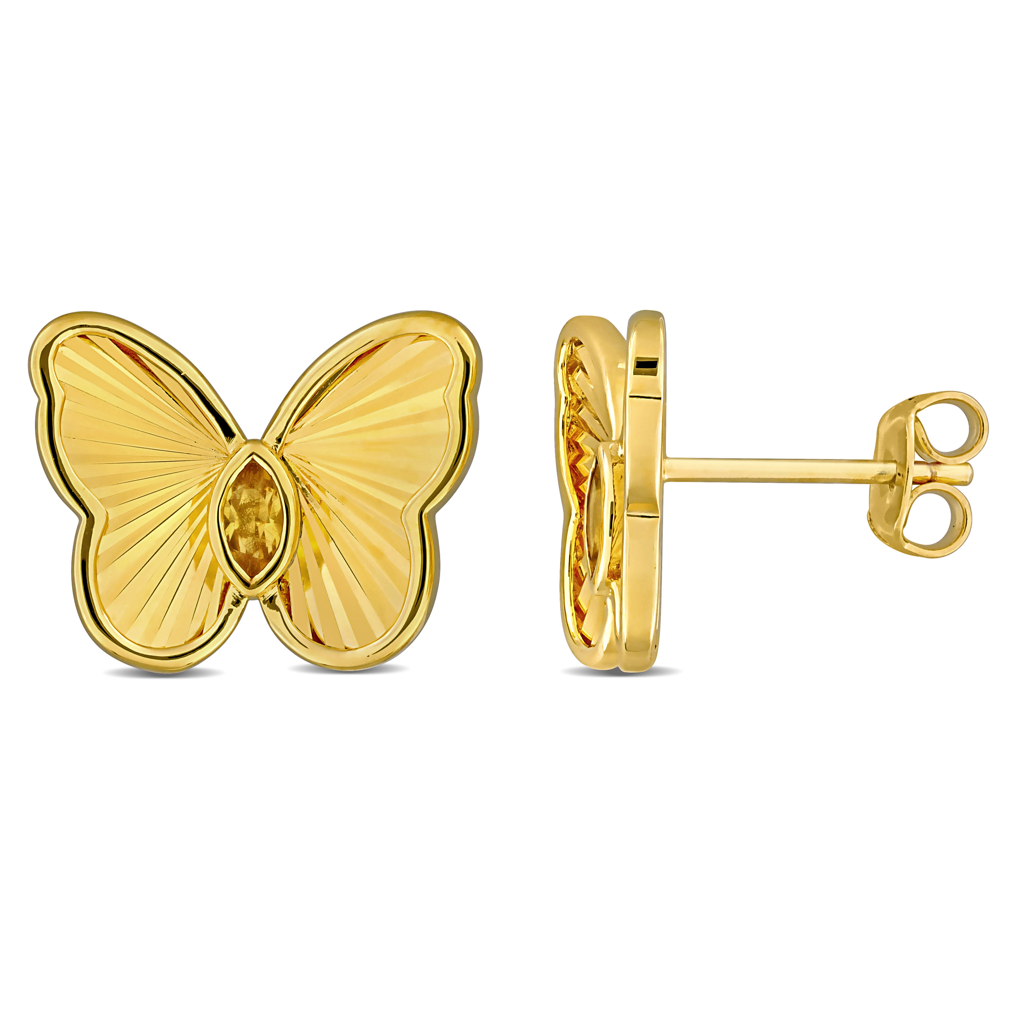 1/4 CT TGW Citrine Butterfly Stud Earrings in Yellow Plated Sterling Silver