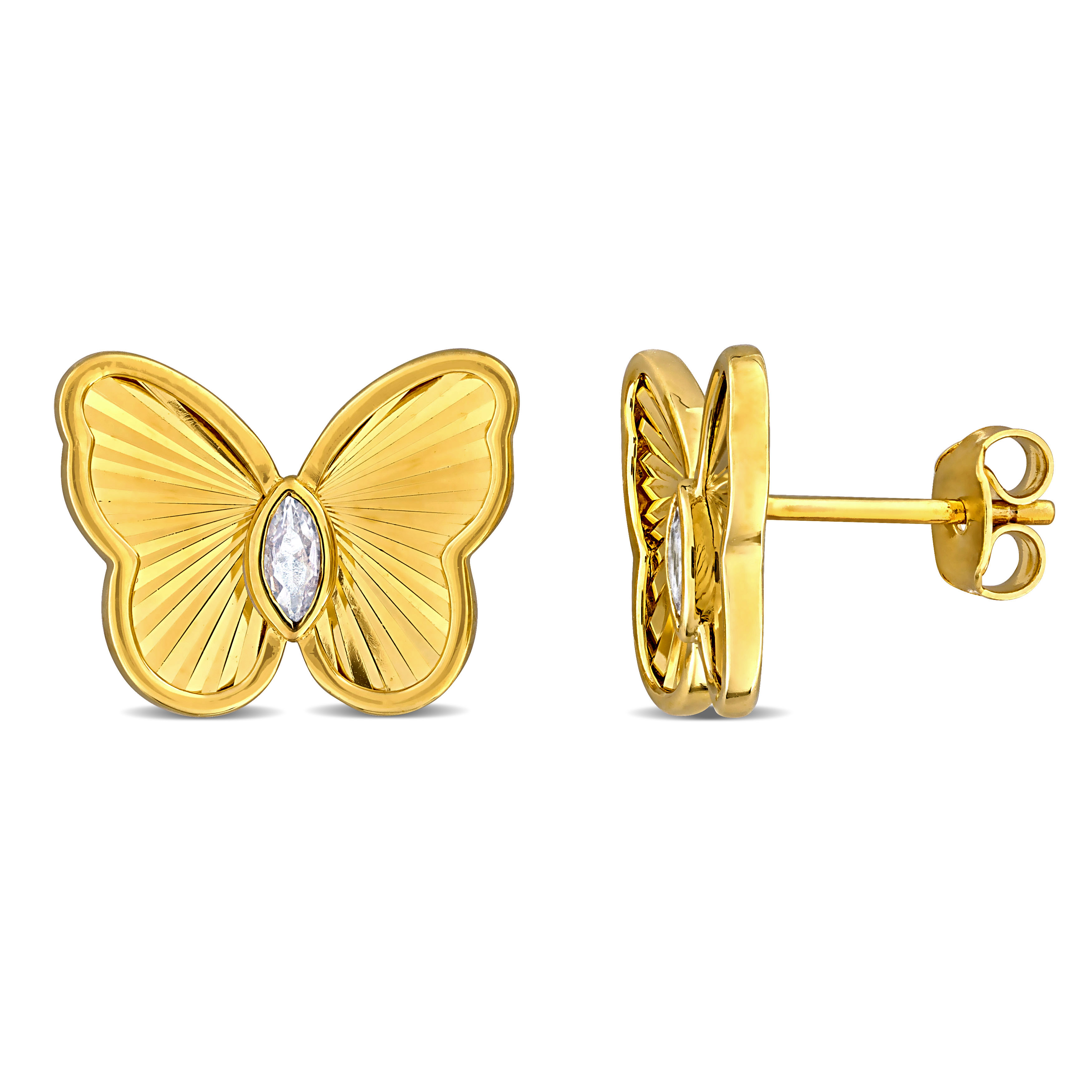 1/4 CT TGW Created White Sapphire Butterfly Stud Earrings in Yellow Plated Sterling Silver