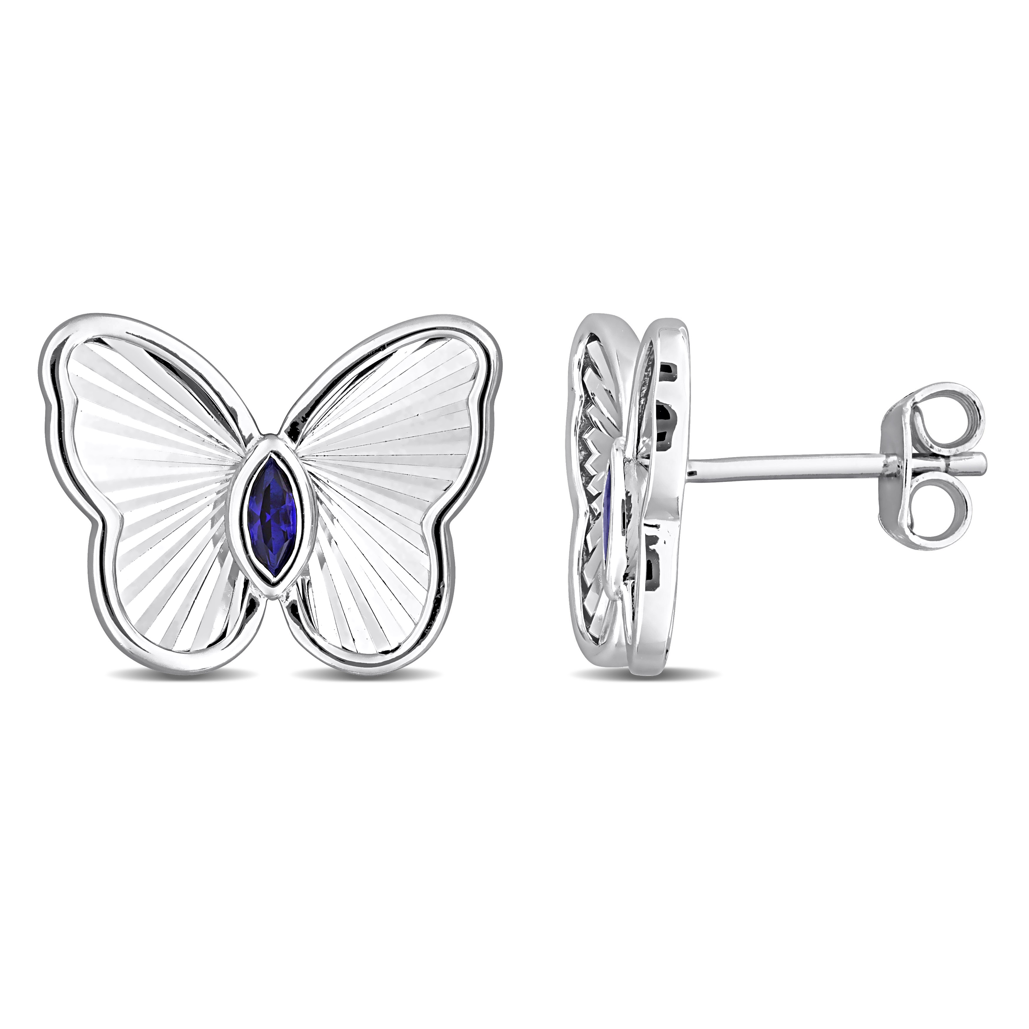 1/4 CT TGW Created Blue Sapphire Butterfly Stud Earrings in Sterling Silver