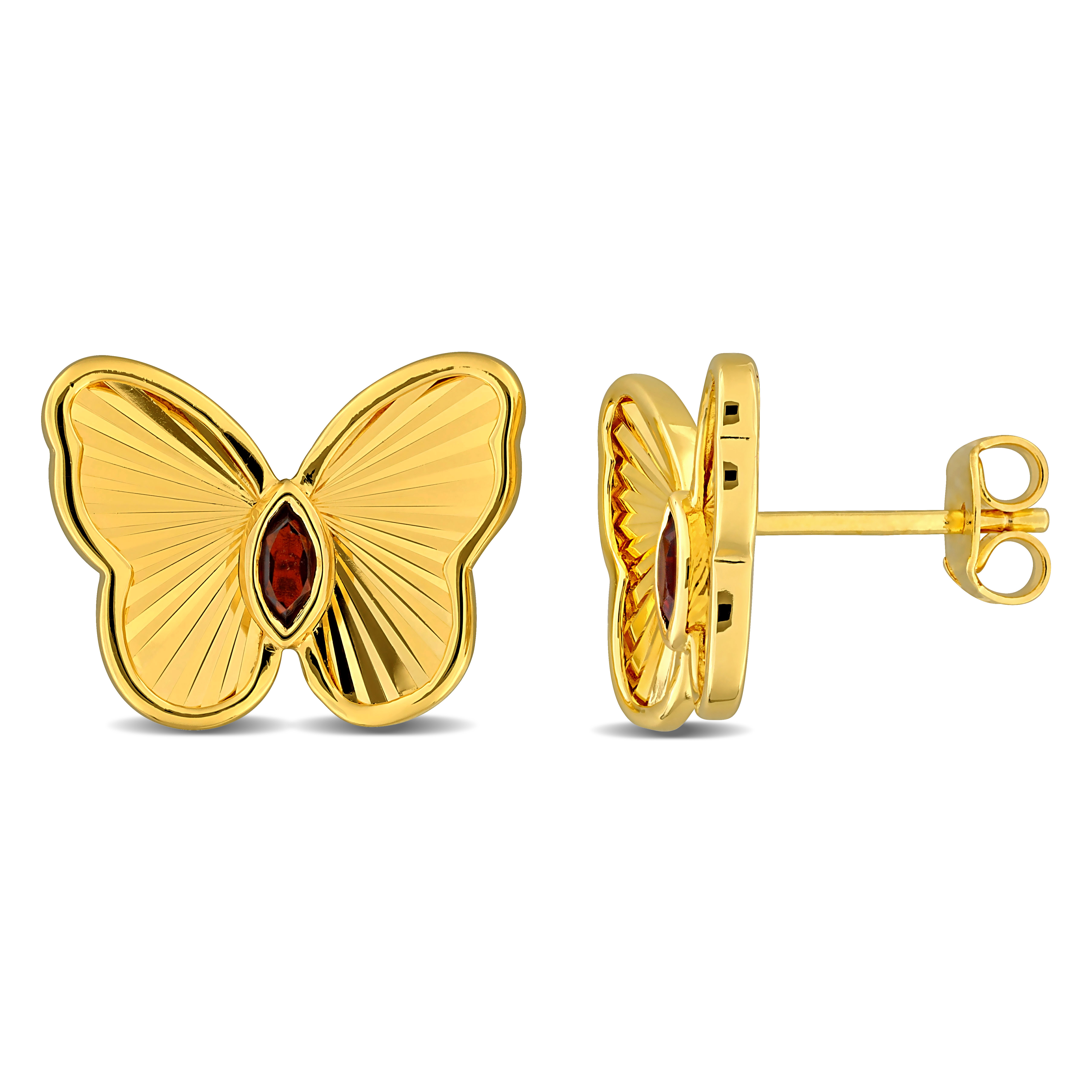 1/5 CT TGW Garnet Butterfly Stud Earrings in Yellow Plated Sterling Silver