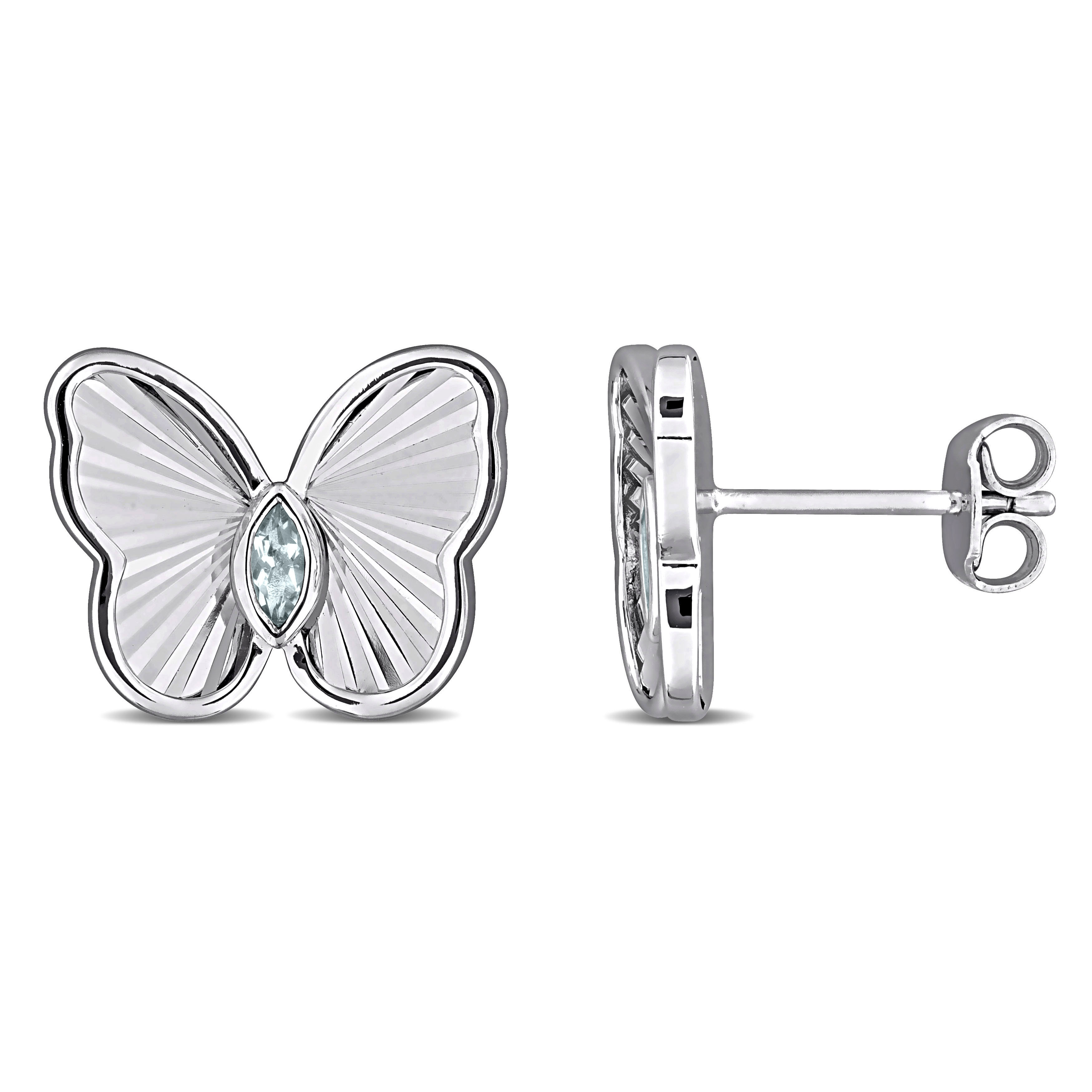 1/6 CT TGW Aquamarine Butterfly Stud Earrings in Sterling Silver