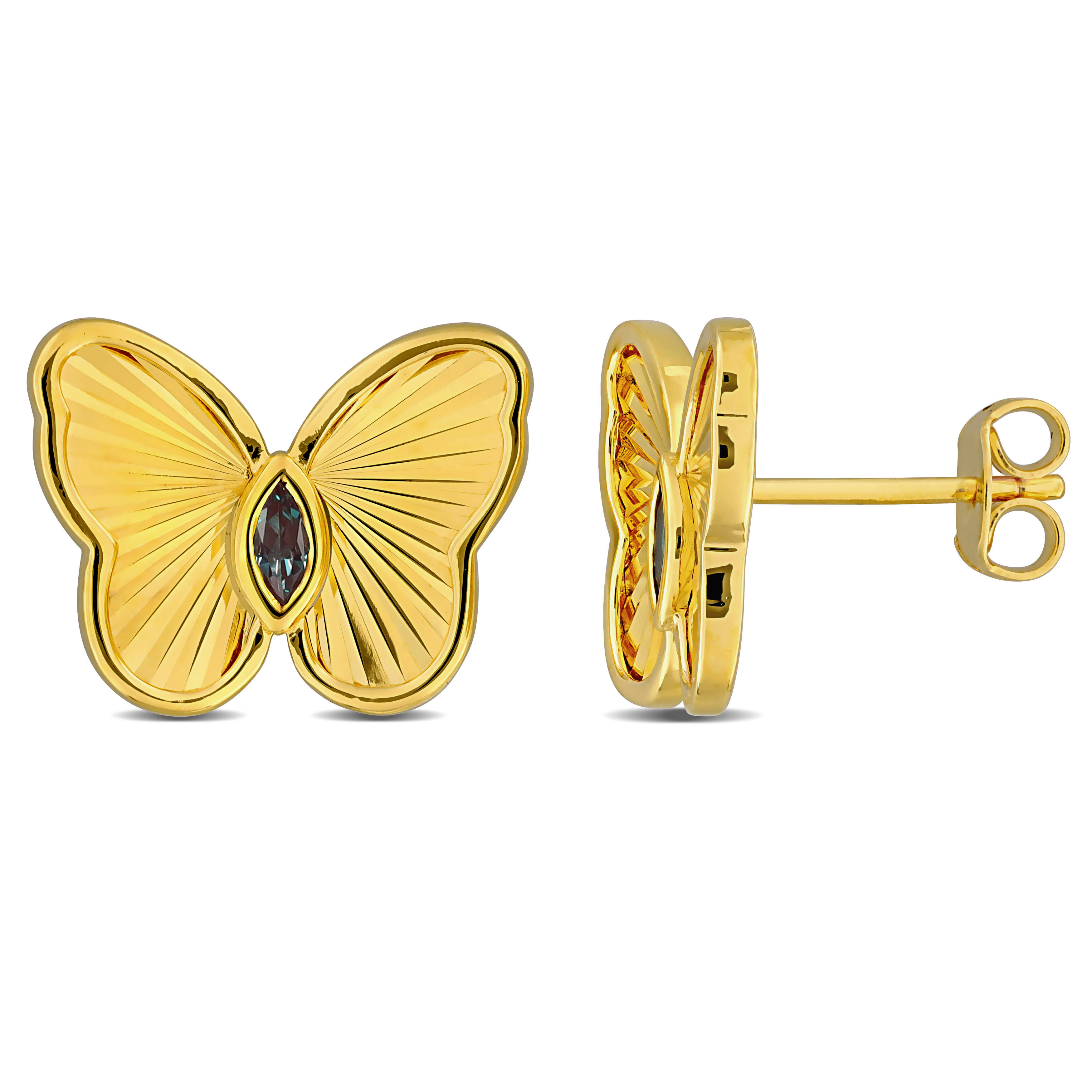 1/4 CT TGW Created Alexandrite Butterfly Stud Earrings in Yellow Plated Sterling Silver