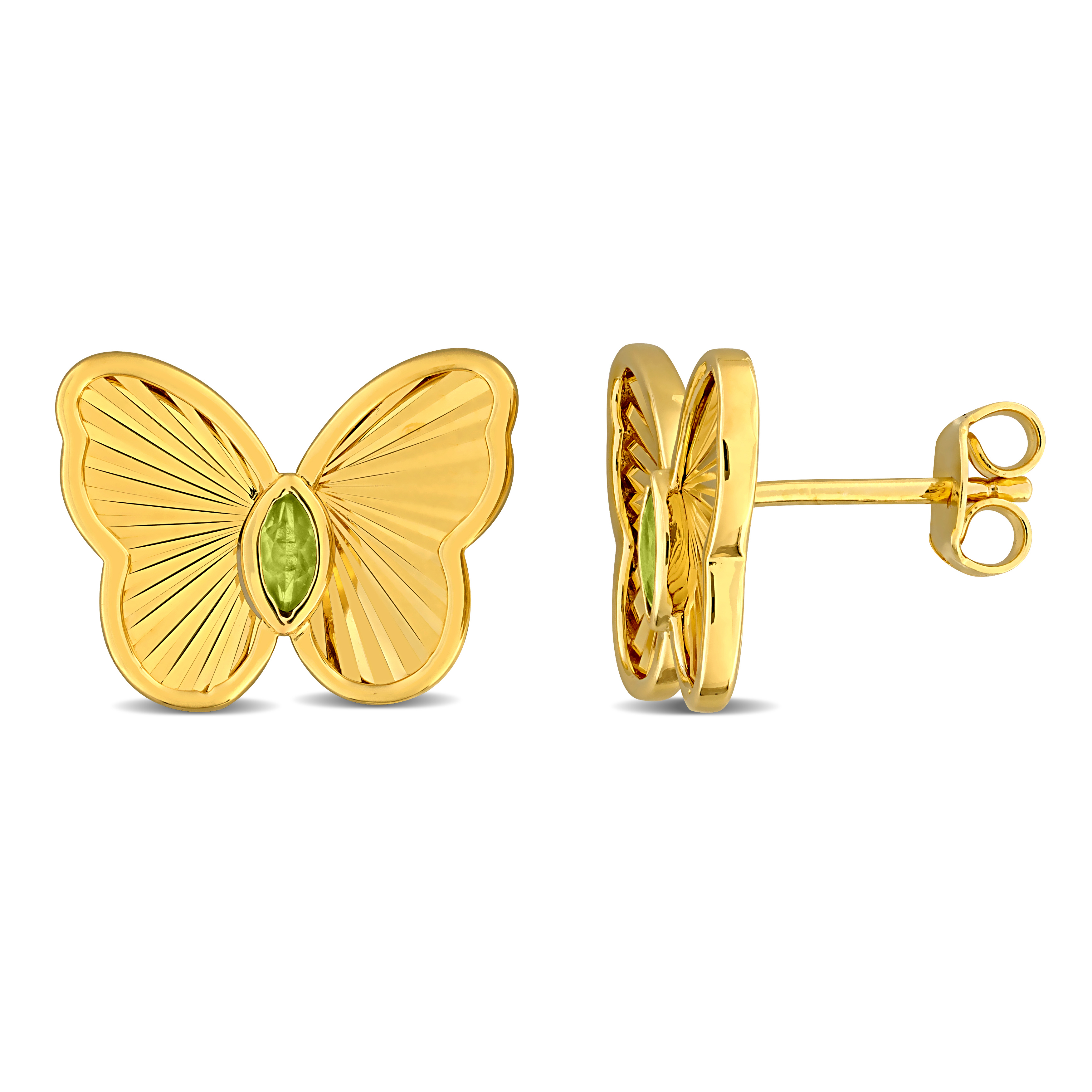 1/5 CT TGW Peridot Butterfly Stud Earrings in Yellow Plated Sterling Silver