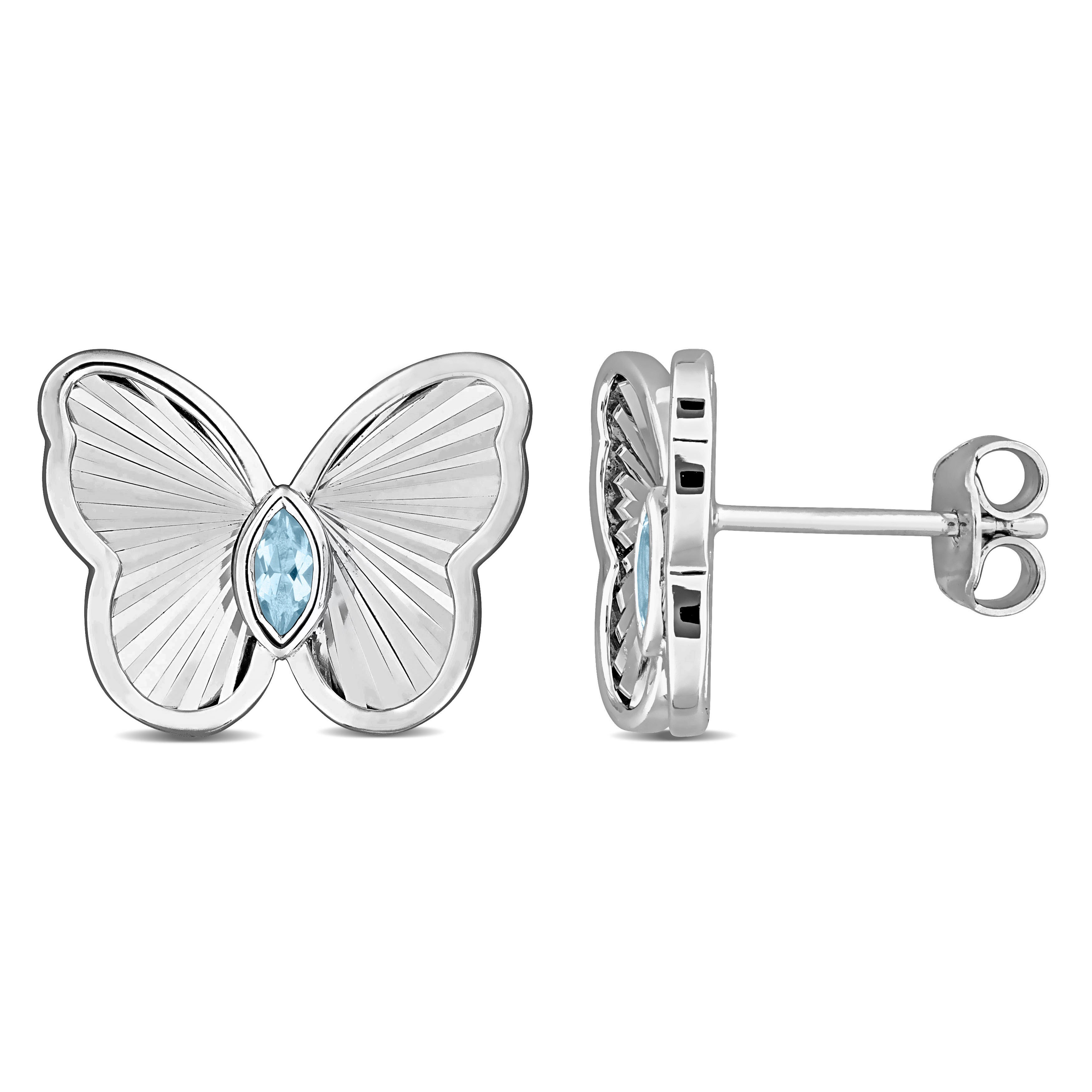 1/4 CT TGW Sky Blue Topaz Butterfly Stud Earrings in Sterling Silver