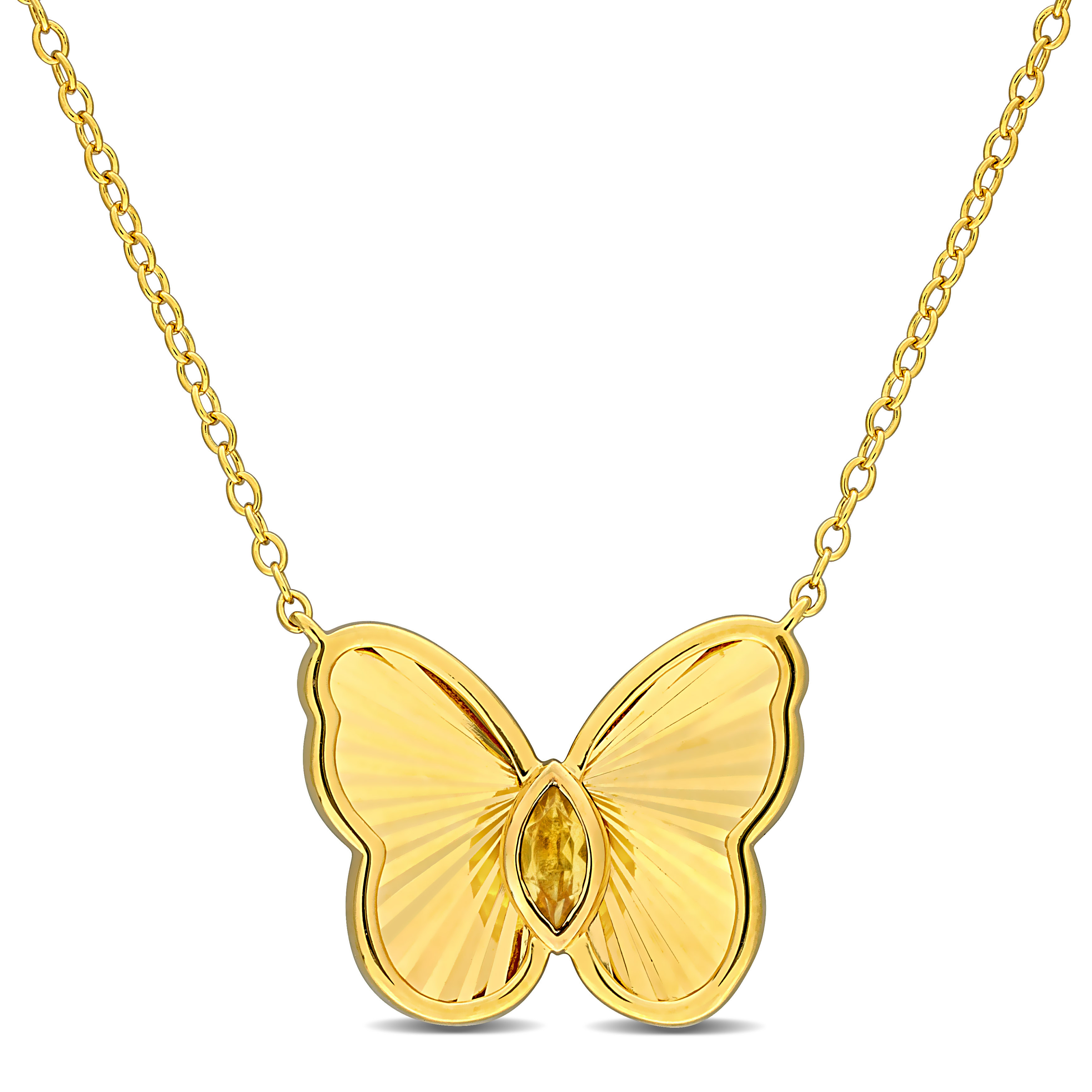 1/6 CT TGW Citrine Butterfly Necklace with Chain in Yellow Plated Sterling Silver - 17 in