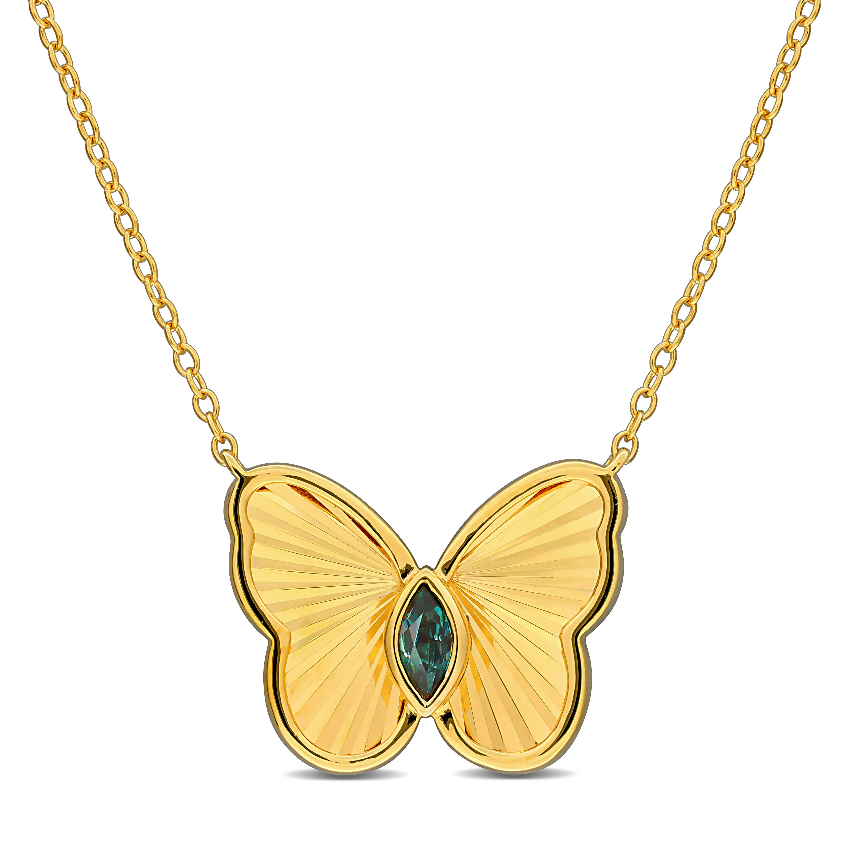 1/5 CT TGW Alexandrite Butterfly Necklace in Yellow Plated Sterling Silver - 17 in