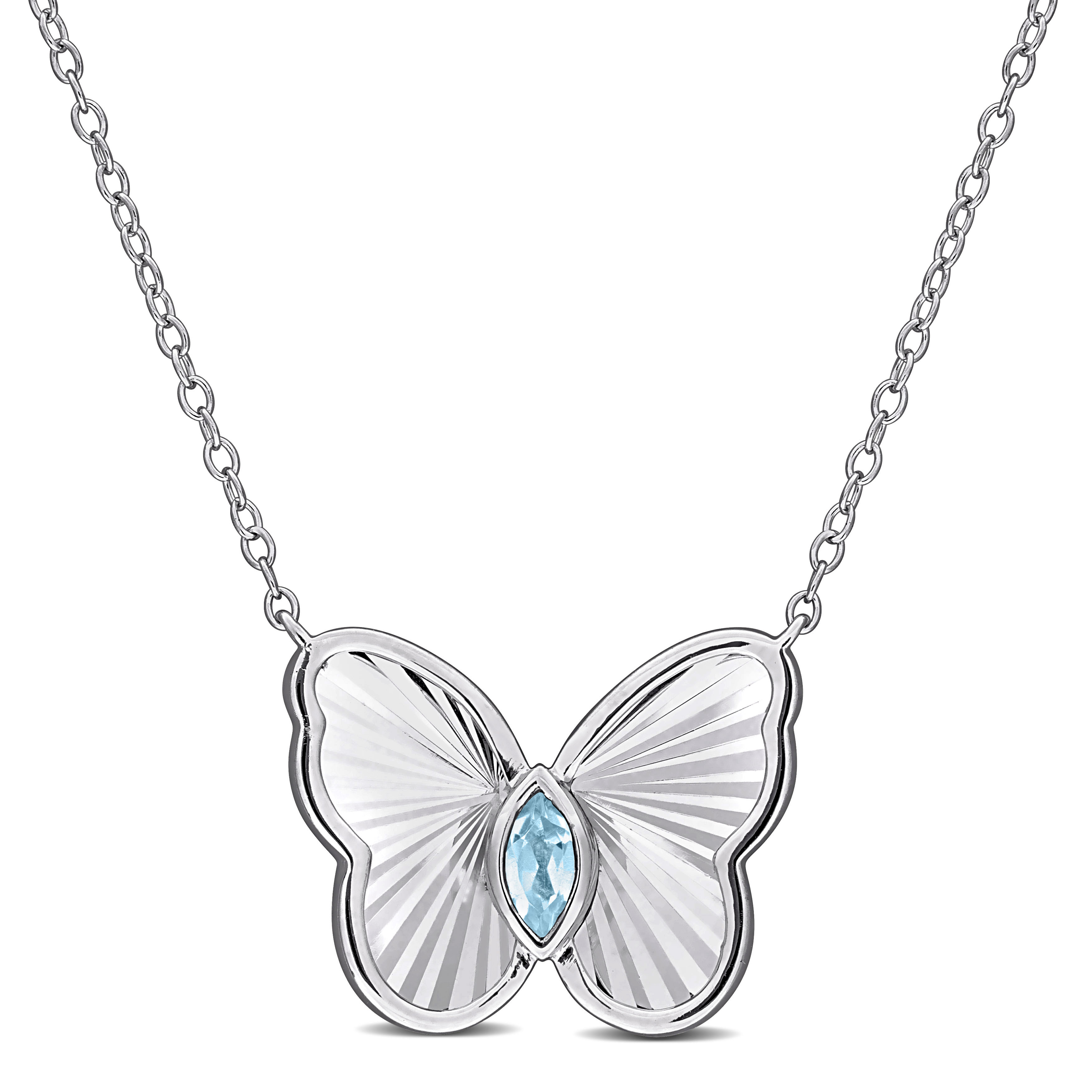 1/6 CT TGW Sky Blue Topaz Butterfly Necklace in Sterling Silver - 17 in