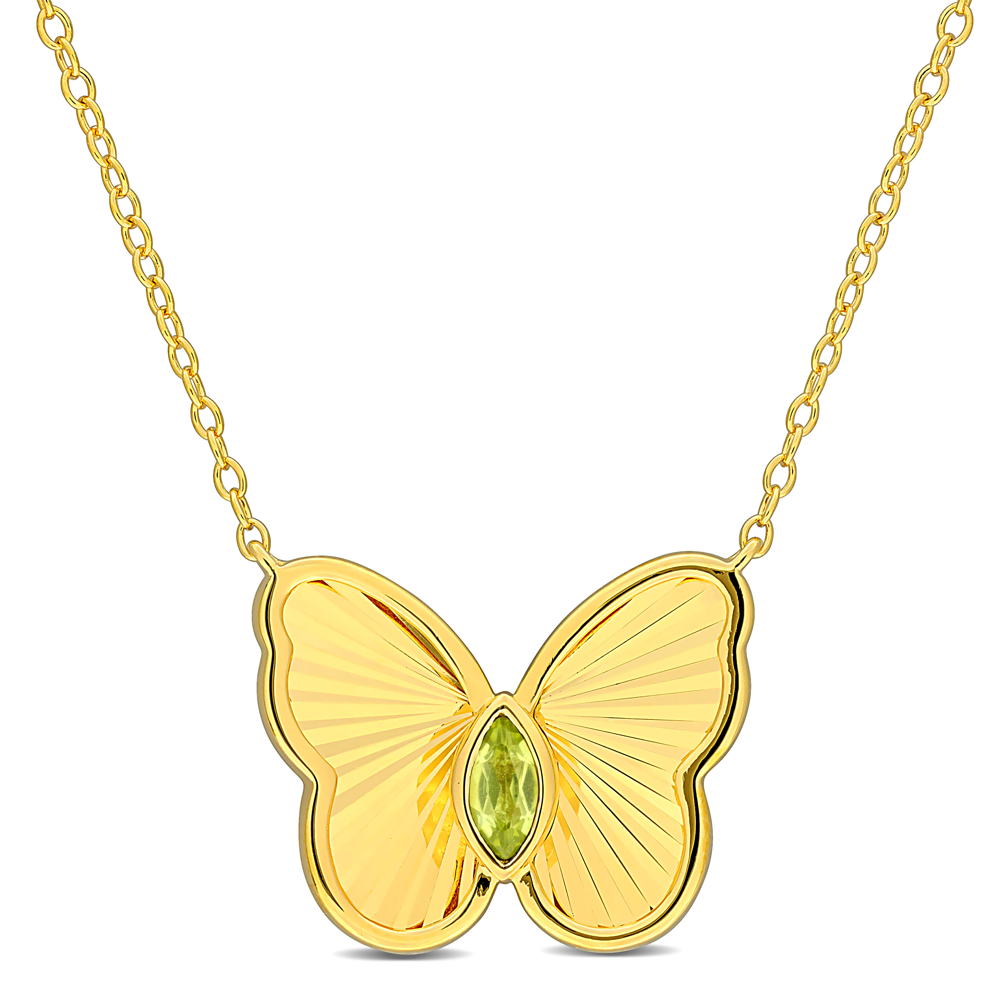 1/6 CT TGW Peridot Butterfly Necklace with Chain in Yellow Plated Sterling Silver - 17 in