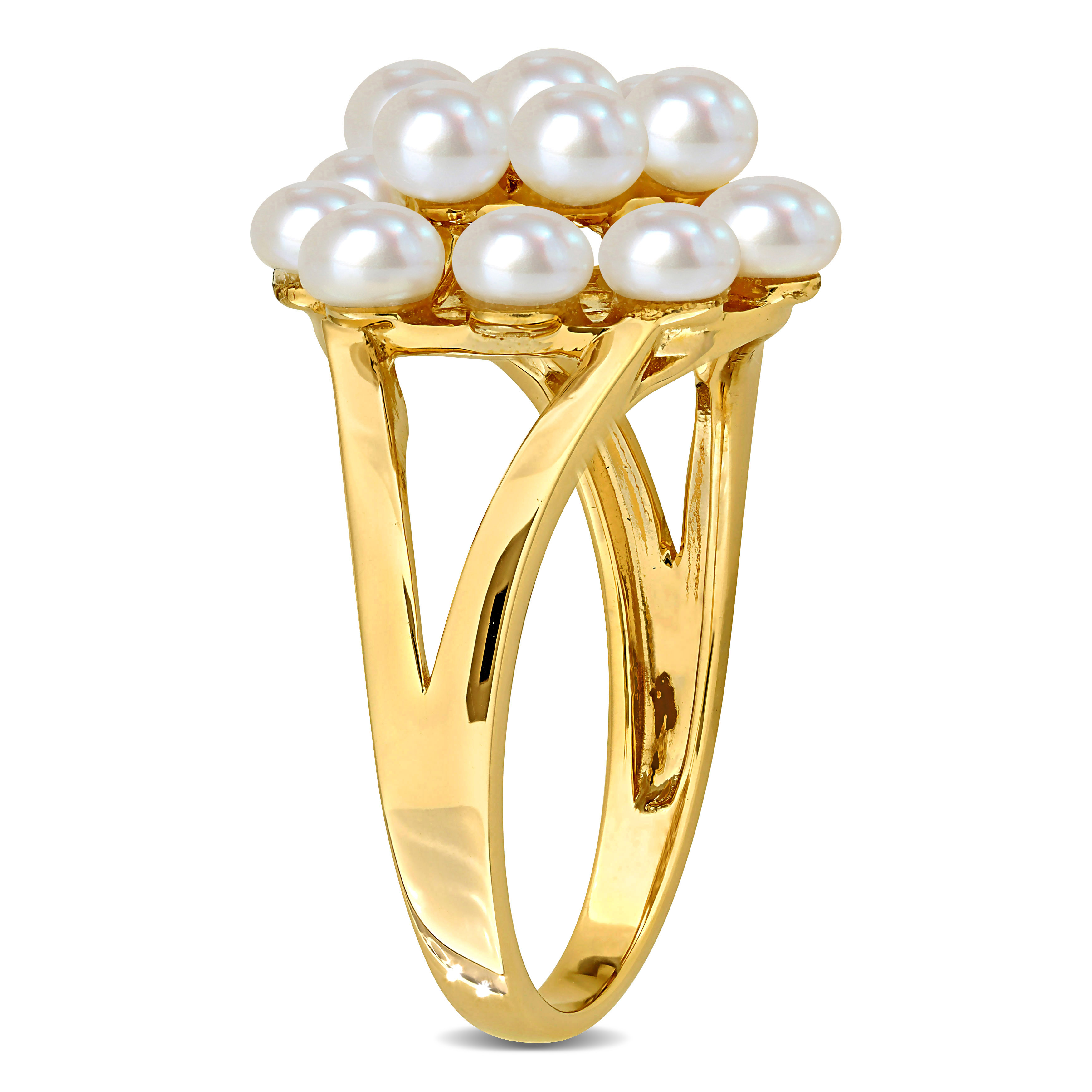 3.5-4mm Cultured Freshwater Pearl Cluster Split Shank Ring in 14k Yellow Gold