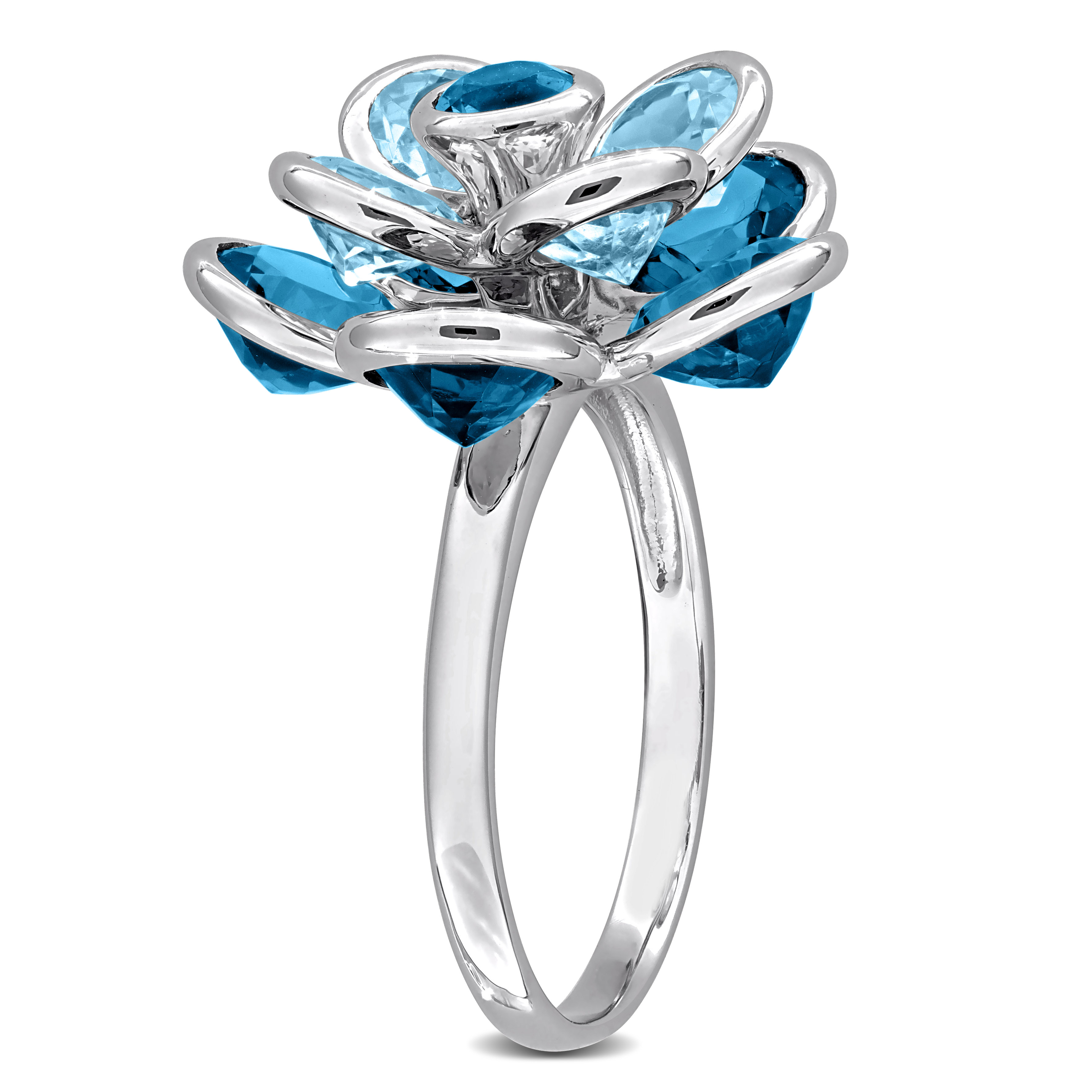 7 1/3 CT TGW London Blue Topaz and Sku Blue Topaz Flower Ring in Sterling Silver