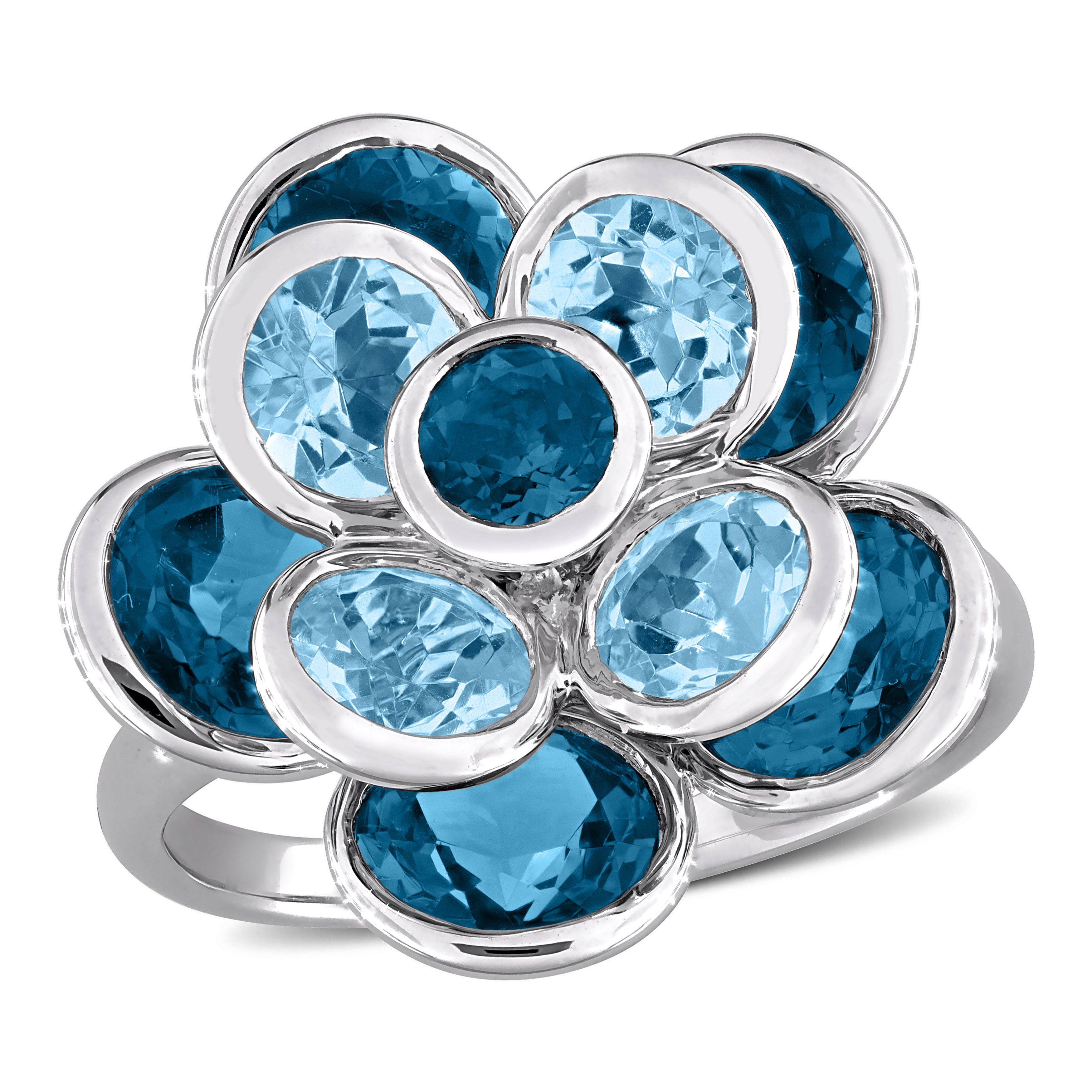 7 1/3 CT TGW London Blue Topaz and Sku Blue Topaz Flower Ring in Sterling Silver