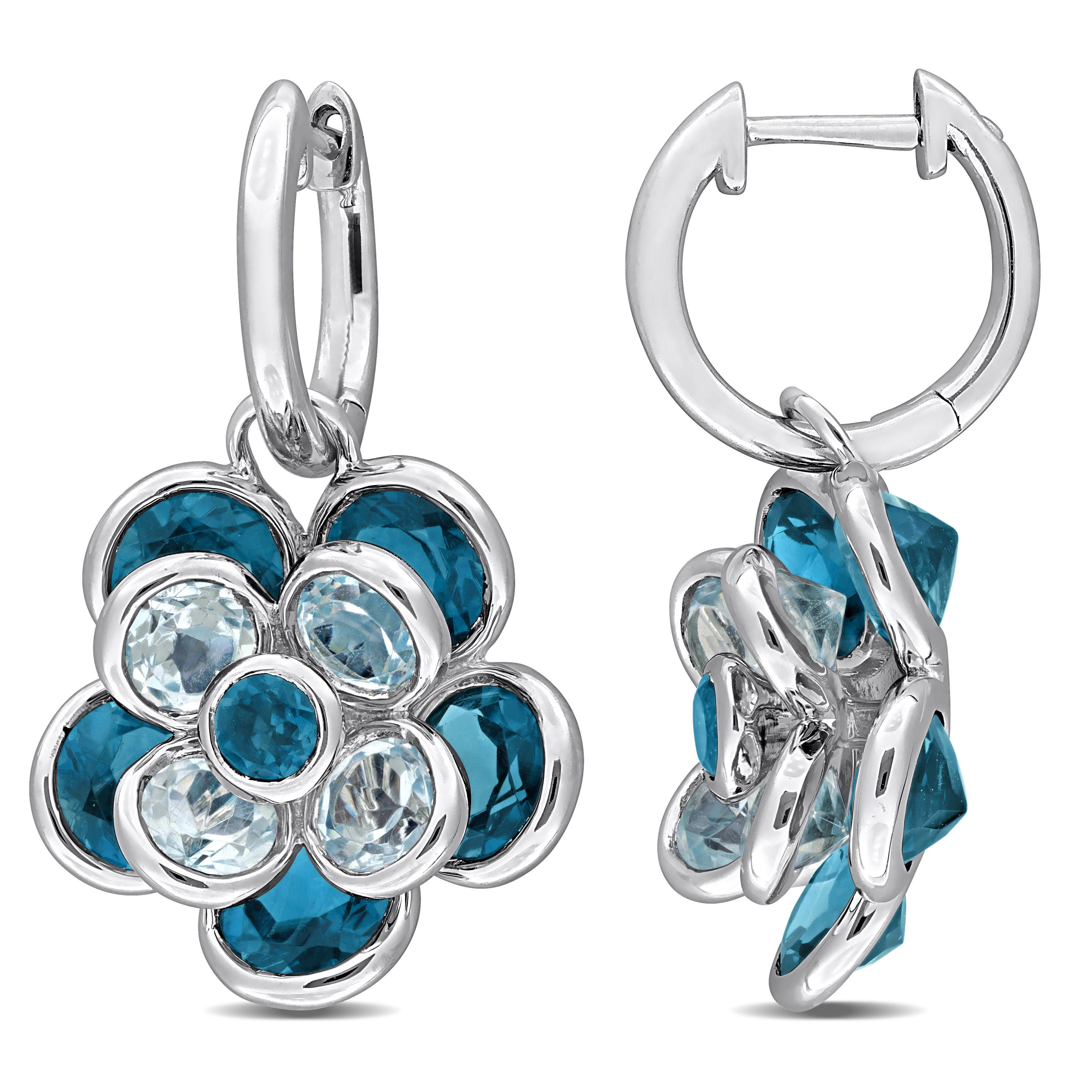 8 1/4 CT TGW London Blue Topaz Sky Blue Topaz Flower Drop Earrings in Sterling Silver