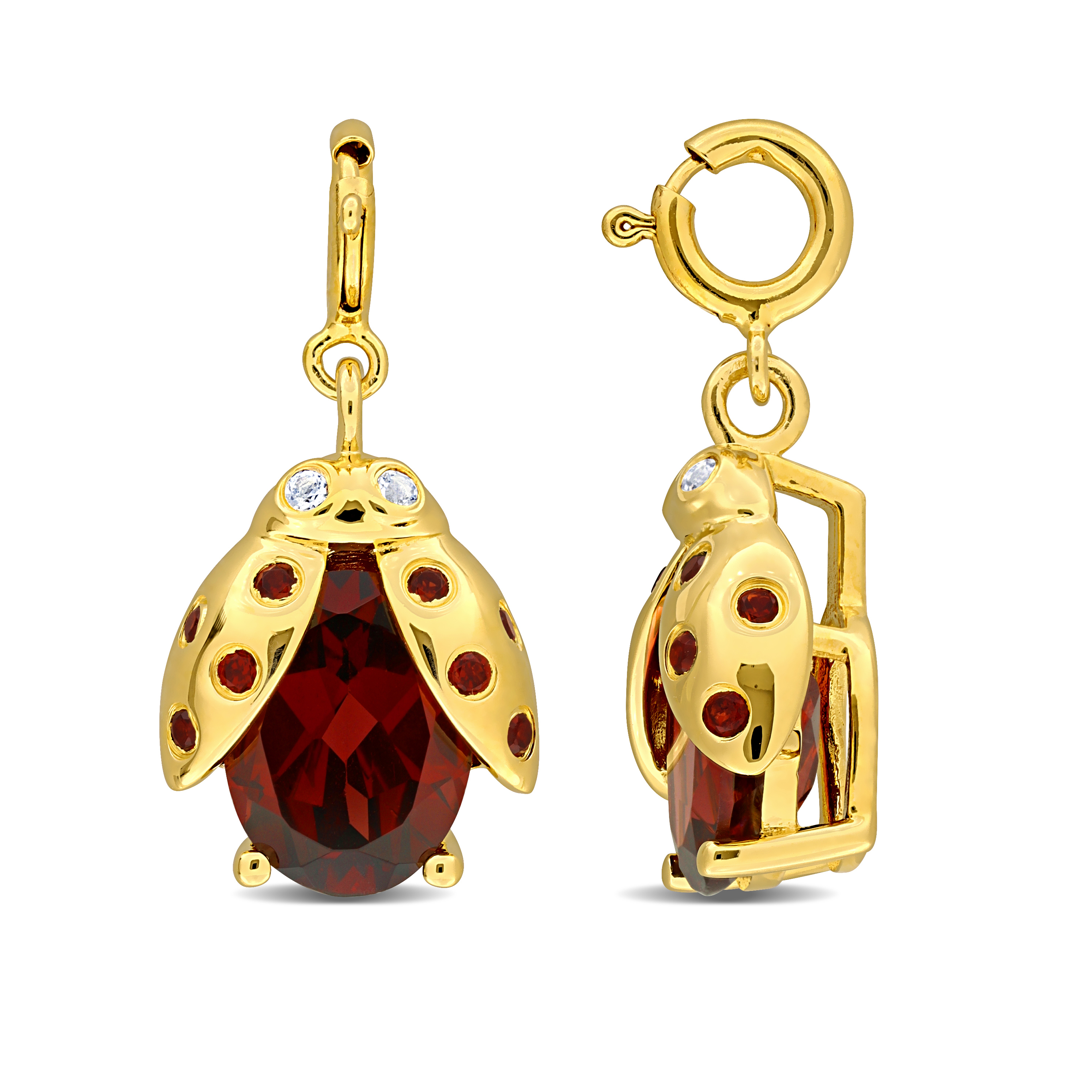 2 1/3 CT TGW Oval-Cut Garnet White Topaz Ladybug Pendant in Yellow Plated Sterling Silver