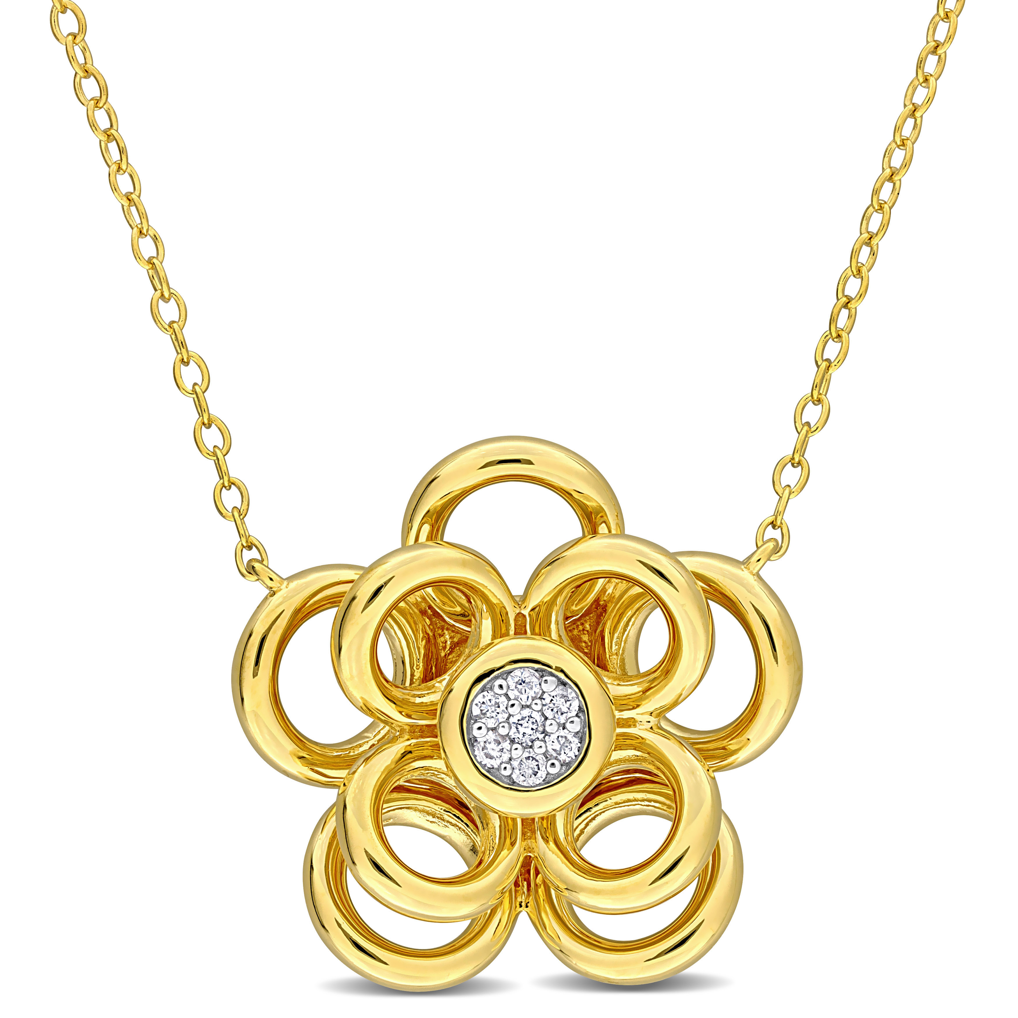 Diamond Accent Flower Necklace in Yellow Plated Sterling Silver - 18 in