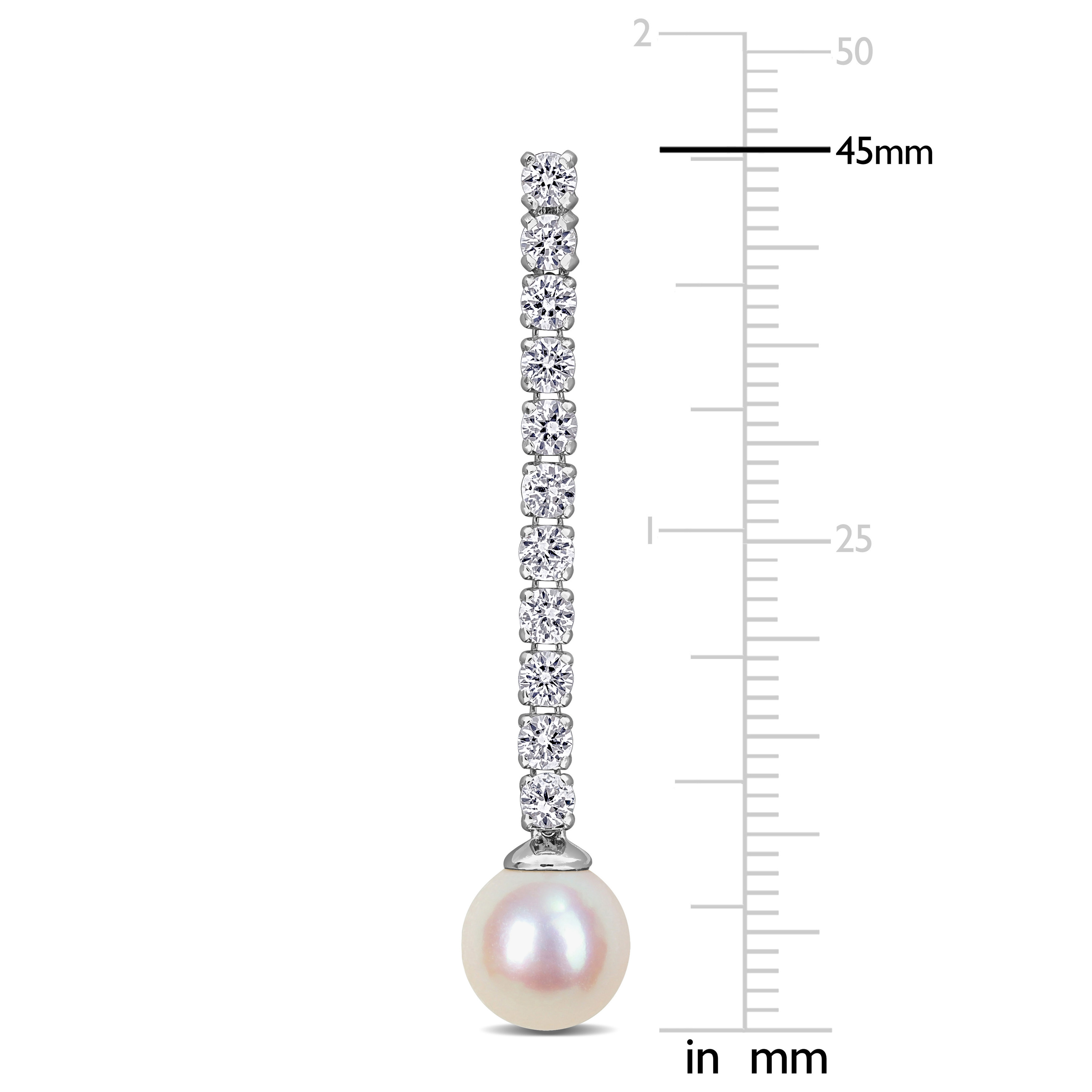 Cultured Freshwater Pearl and 2 5/8ct Created White Sapphire Drop Earrings in Sterling Silver