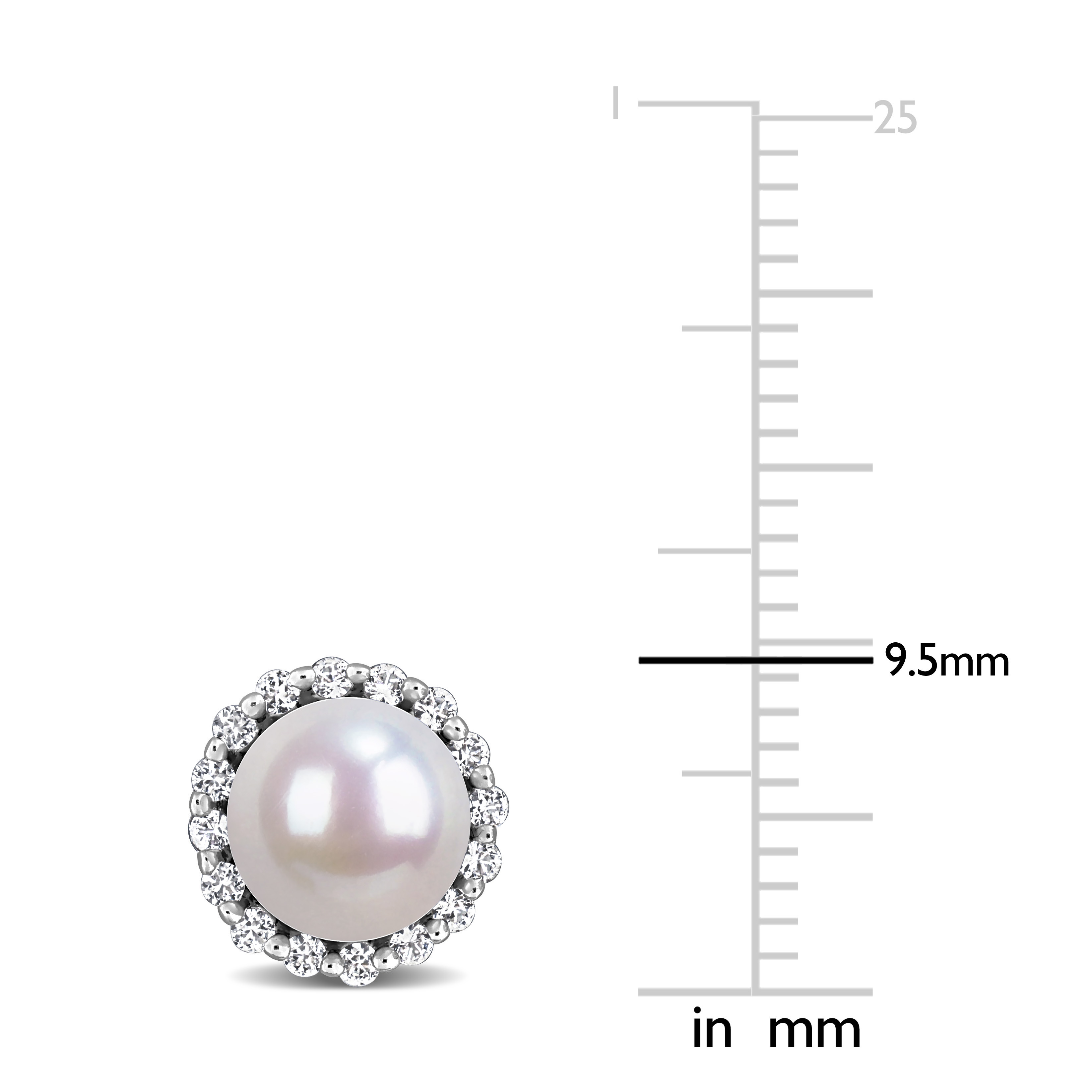 7-7.5mm Cultured Freshwater Pearl and 1/3ct TGW Created White Sapphire Halo Stud Earrings in Sterling Silver