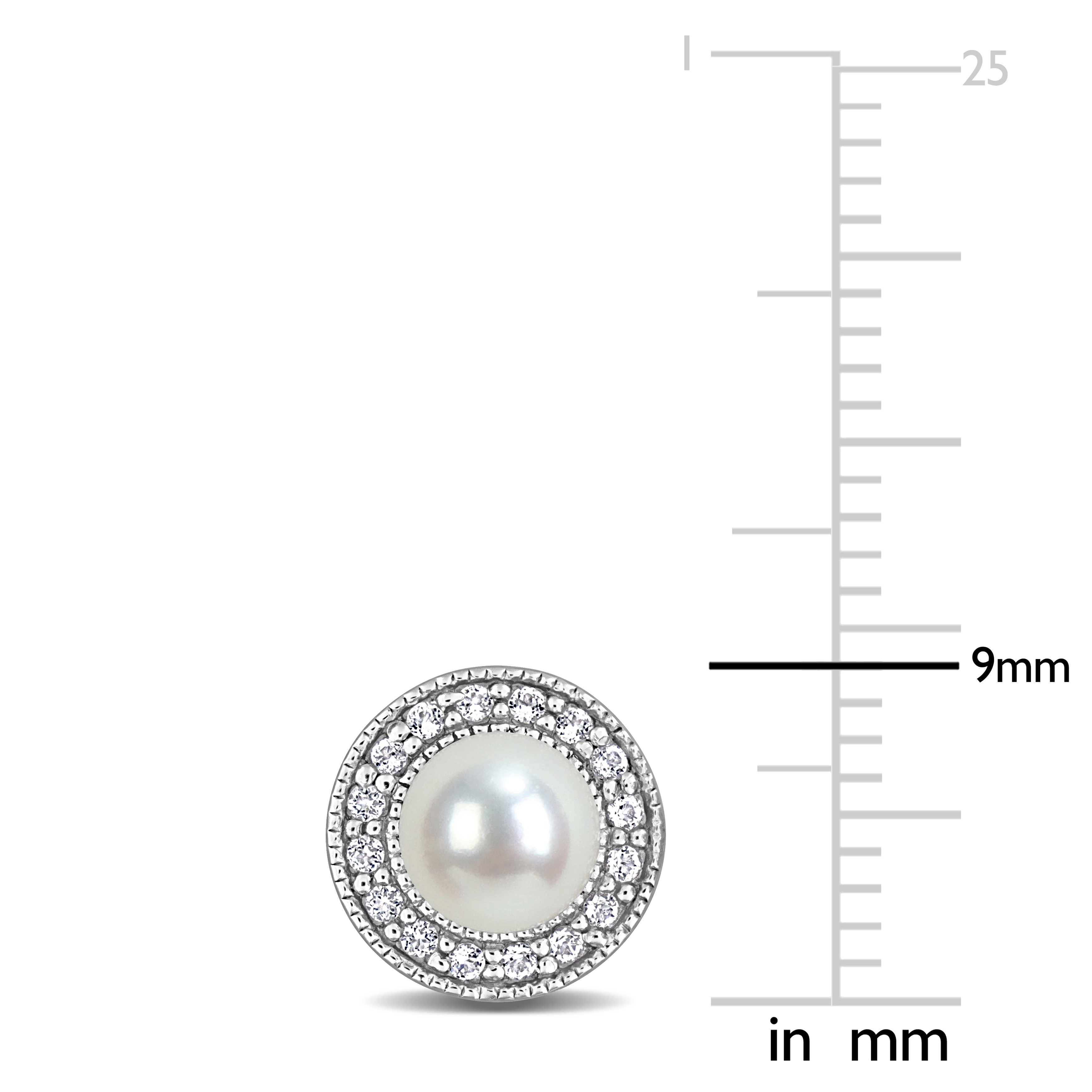 4.5-5mm Cultured Freshwater Pearl and 1/6ct TGW White Topaz Halo Stud Earrings in Sterling Silver