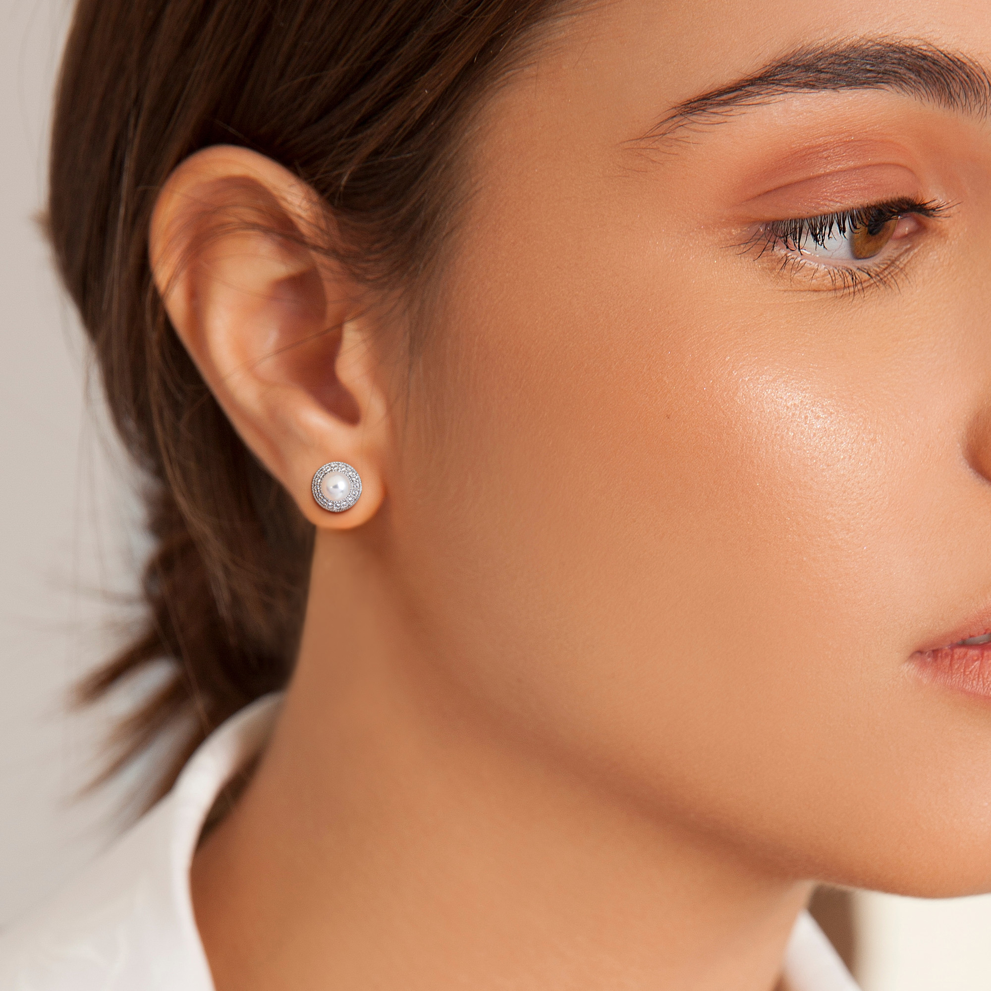 4.5-5mm Cultured Freshwater Pearl and 1/6ct TGW White Topaz Halo Stud Earrings in Sterling Silver