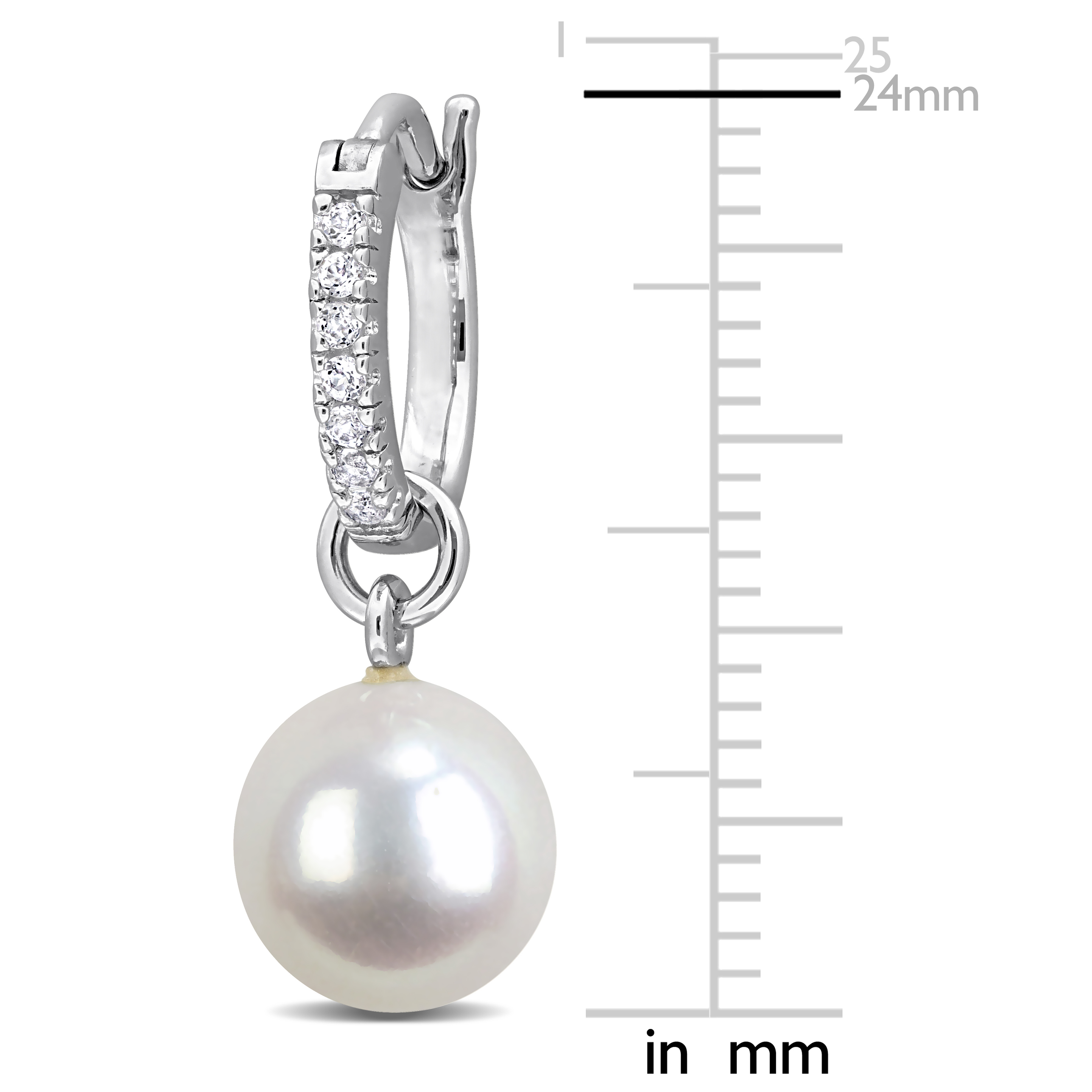 9-9.5mm Cultured Freshwater Pearl and 1/3ct TGW White Topaz Drop Earrings in Sterling Silver