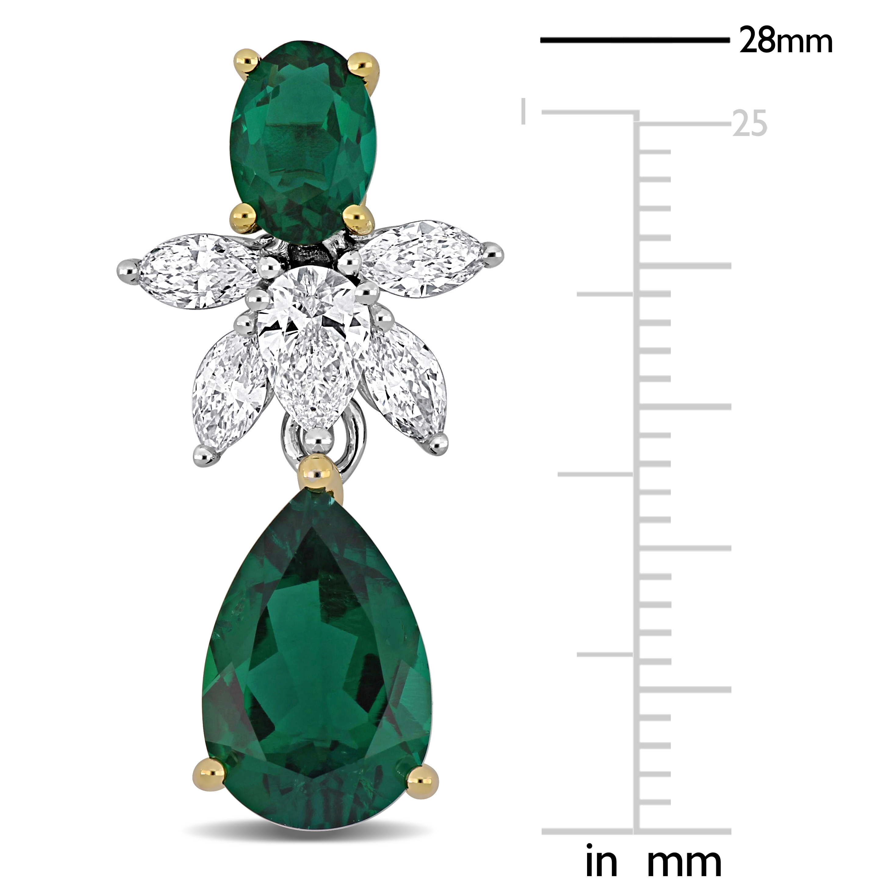 6 4/5ct TGW Created Emerald and 1 5/8ct TW Lab-Grown Diamond Drop Earrings in 14k Two-Tone Gold