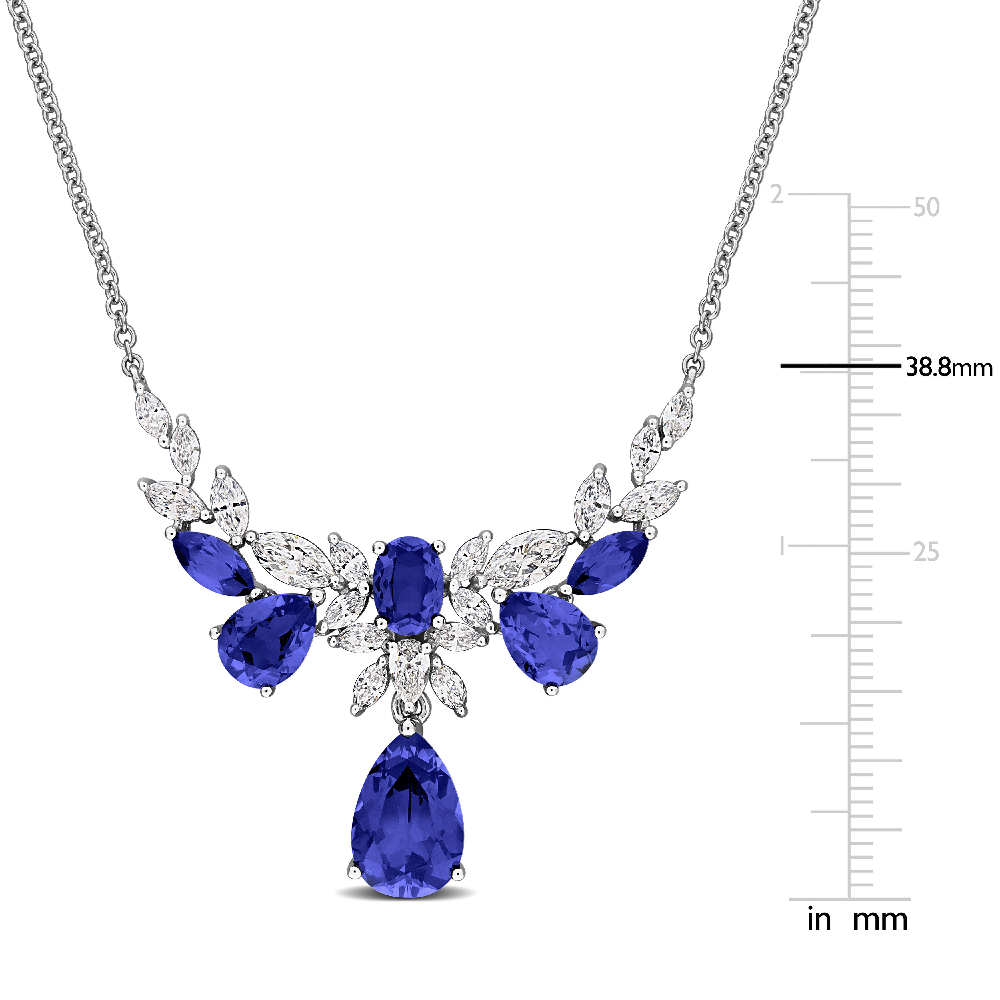 8 5/8ct TGW Created Blue Sapphire and 2ct TW Lab-Grown Diamond Drop Necklace in 14k White Gold - 17 in