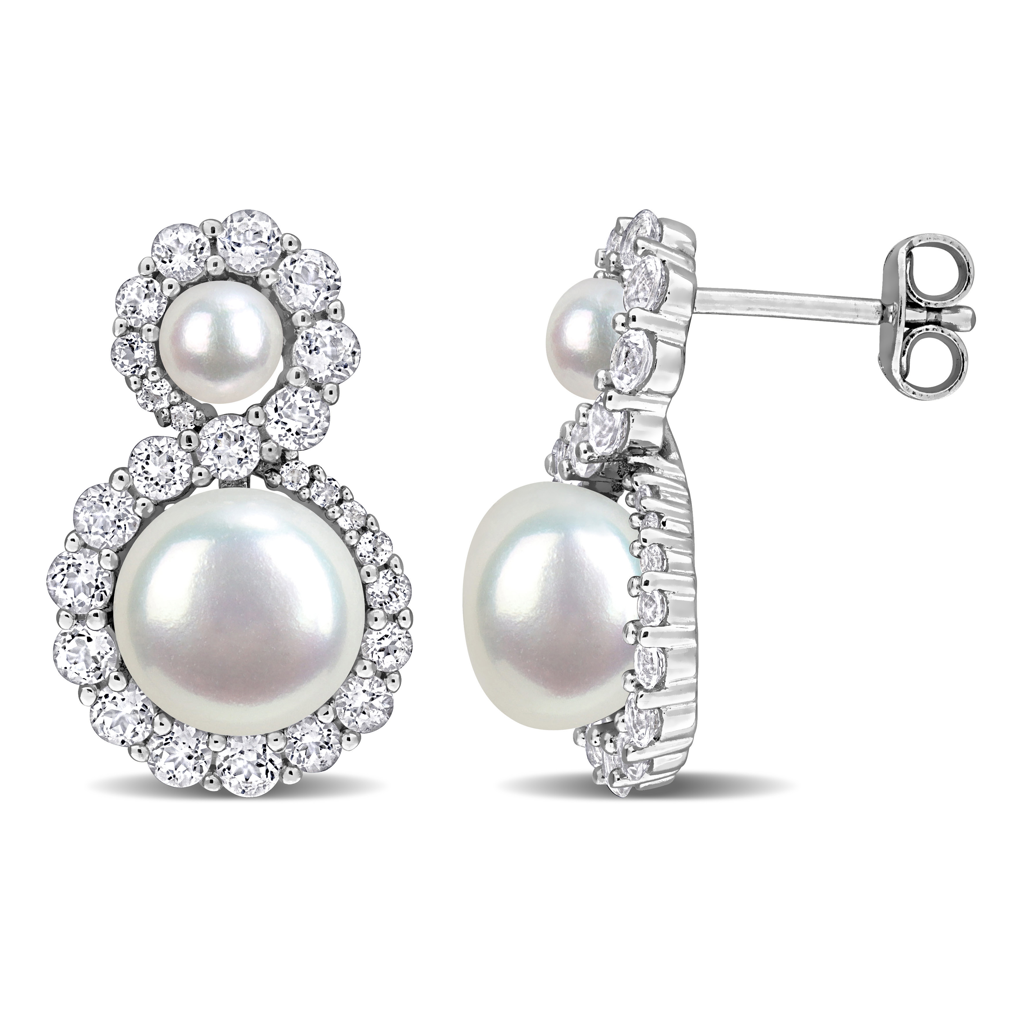 4-8.5mm Cultured Freshwater Pearl and 2ct TGW White Topaz Drop Earrings in Sterling Silver