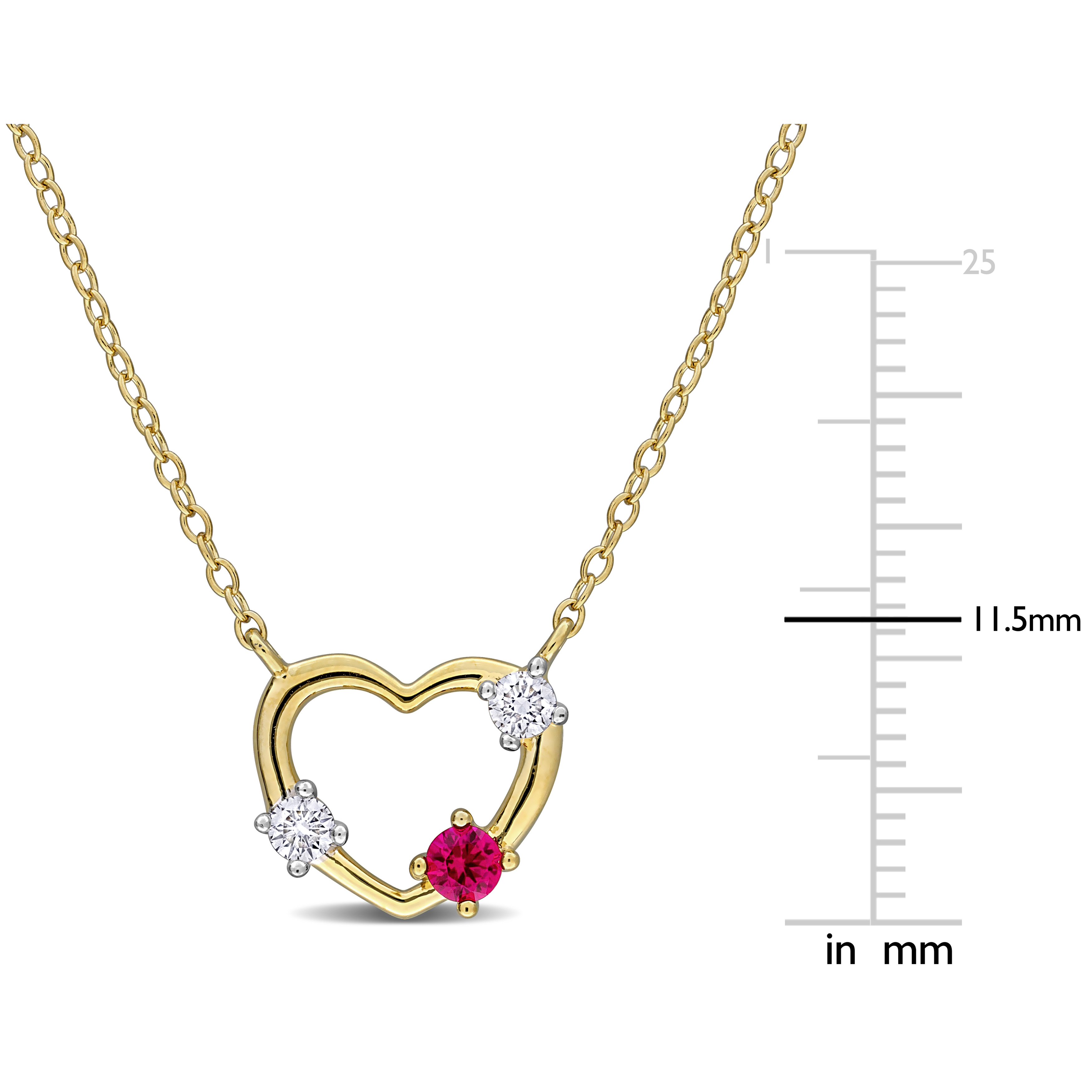 1/6ct TGW Created Ruby and 1/7ct TW Lab-Grown Diamond Open Heart Necklace in Two-Tone Sterling Silver - 17 in