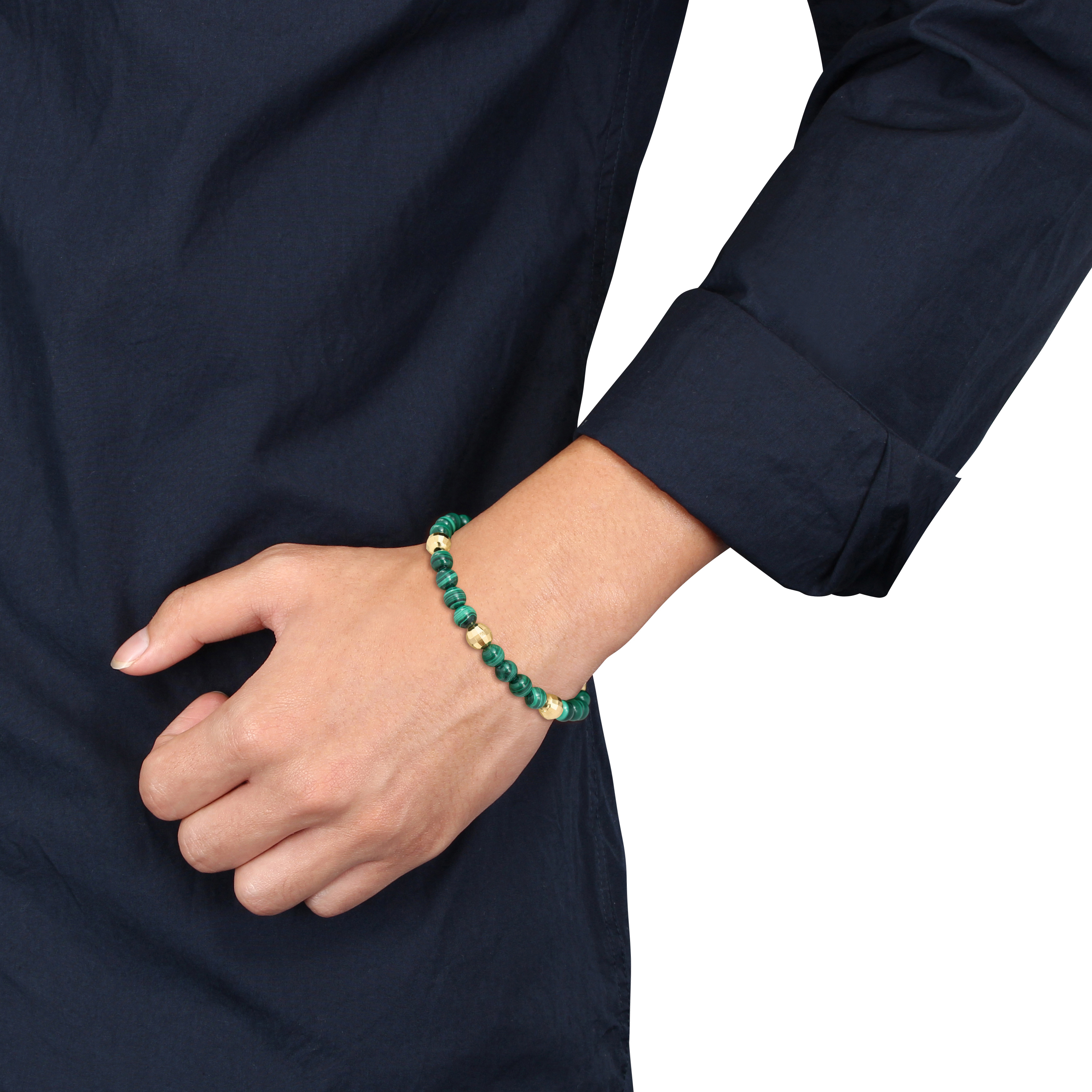 Men's 19 1/5ct TGW Malachite Yellow Plated Sterling Silver Bead Bracelet - 8.5 in-2