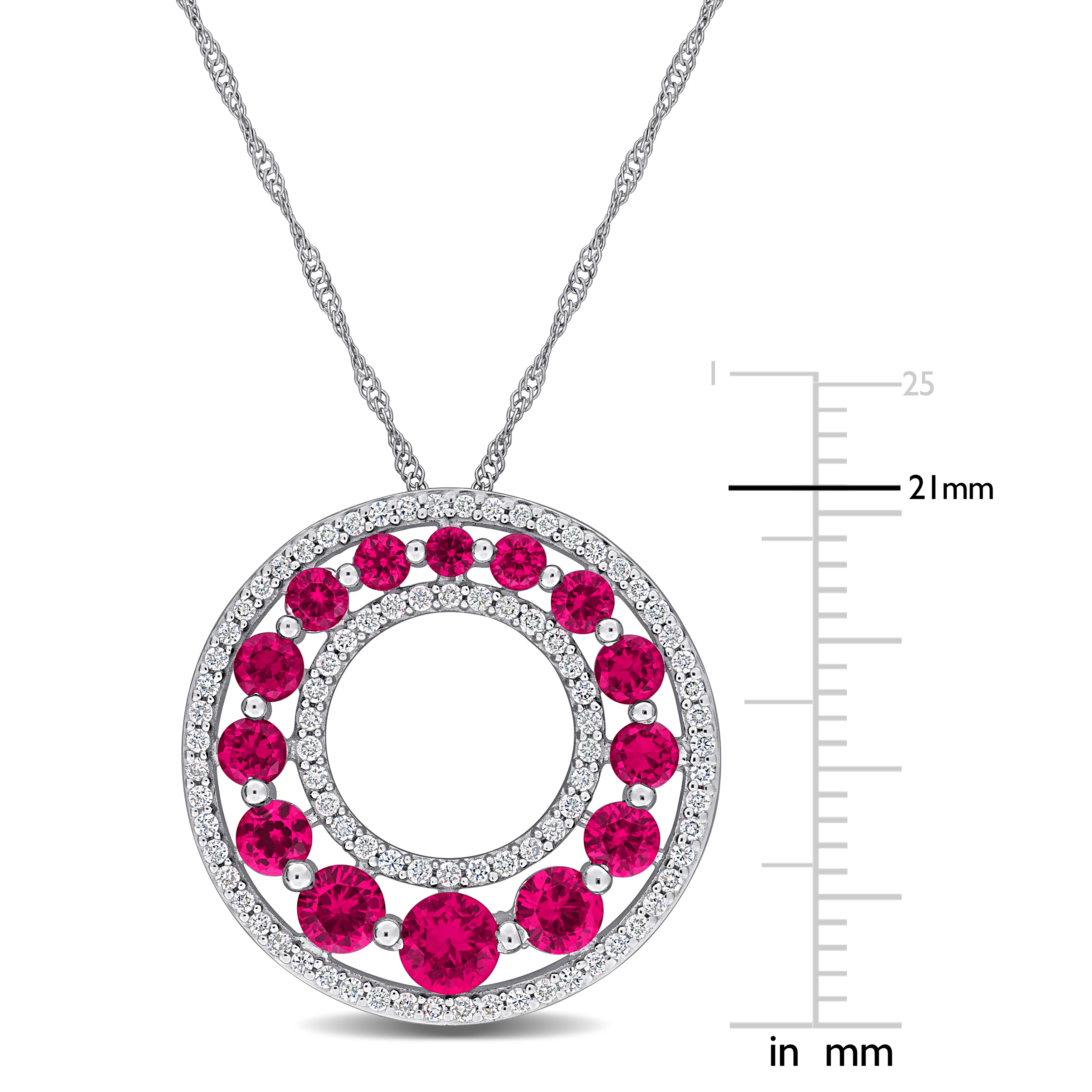 1 3/4ct TGW Created Ruby and 1/3ct TW Lab-Grown Diamond Graduated Open Circle Pendant With Chain in 14k White Gold - 17 in