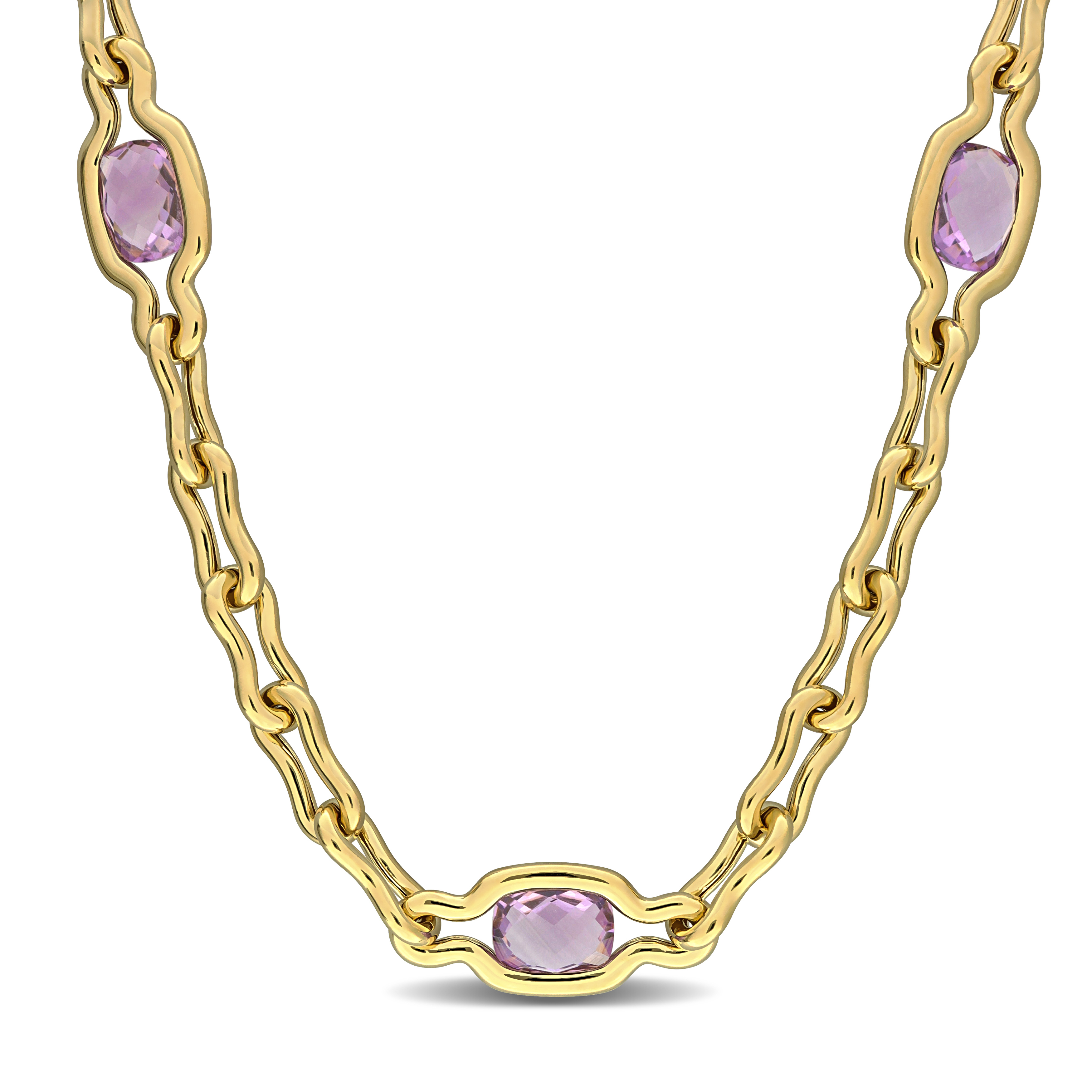 7 1/2ct TGW Amethyst Station Link Necklace in Yellow Plated Sterling Silver - 17 in