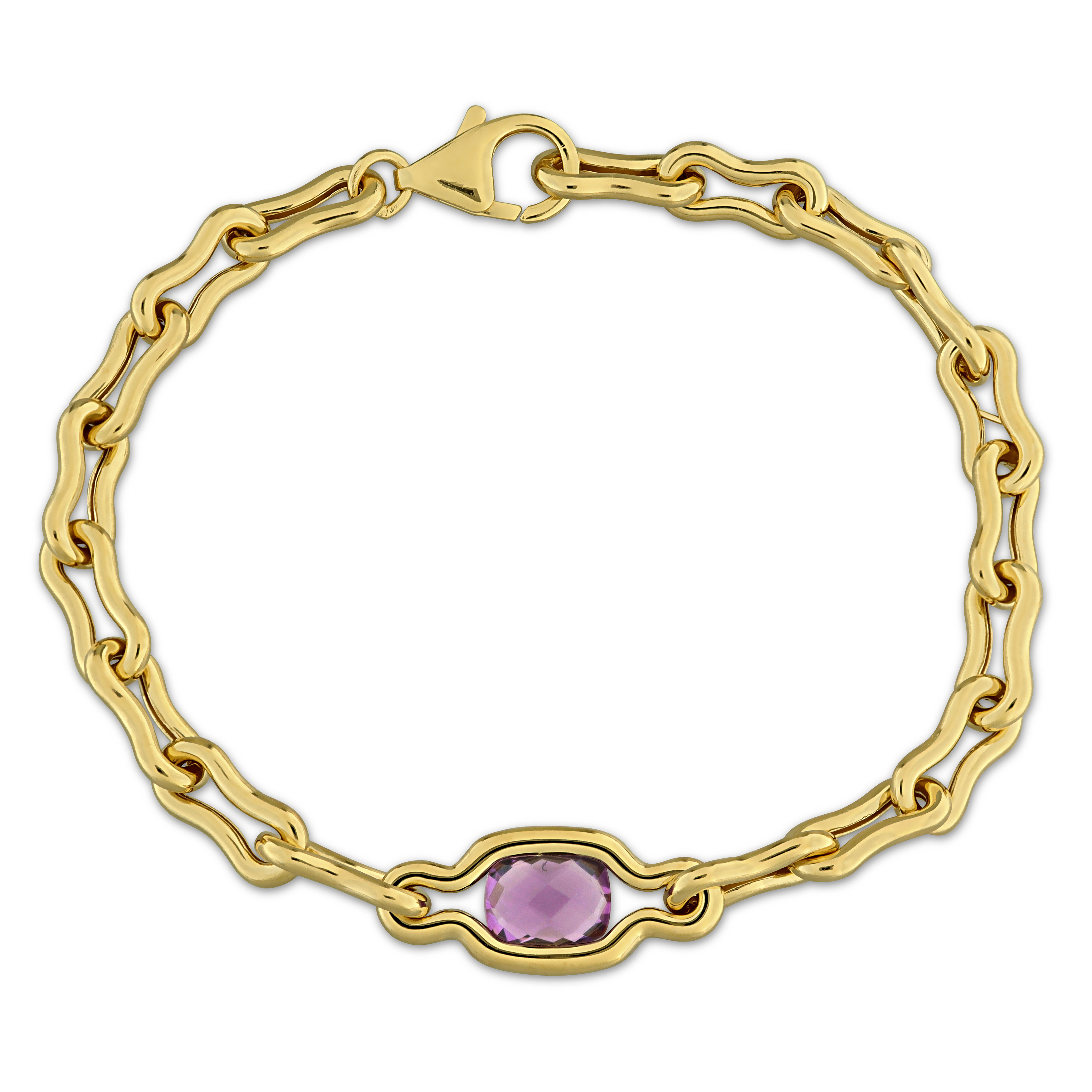 1 1/2ct TGW Amethyst Link Bracelet in Yellow Plated Sterling Silver - 7.25 in
