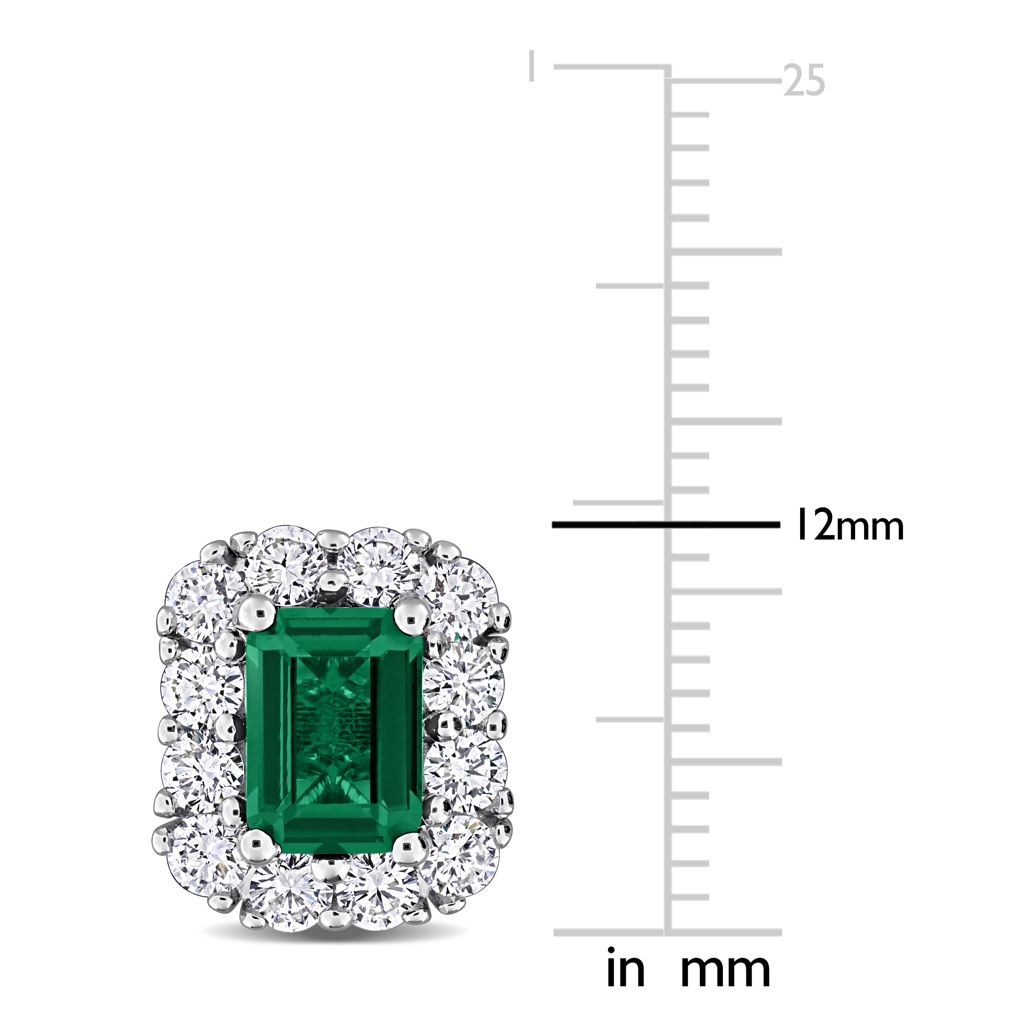 1 4/5ct TGW Created Emerald and 1 1/3ct TW Lab-Grown Diamond Halo Stud Earrings in Sterling Silver