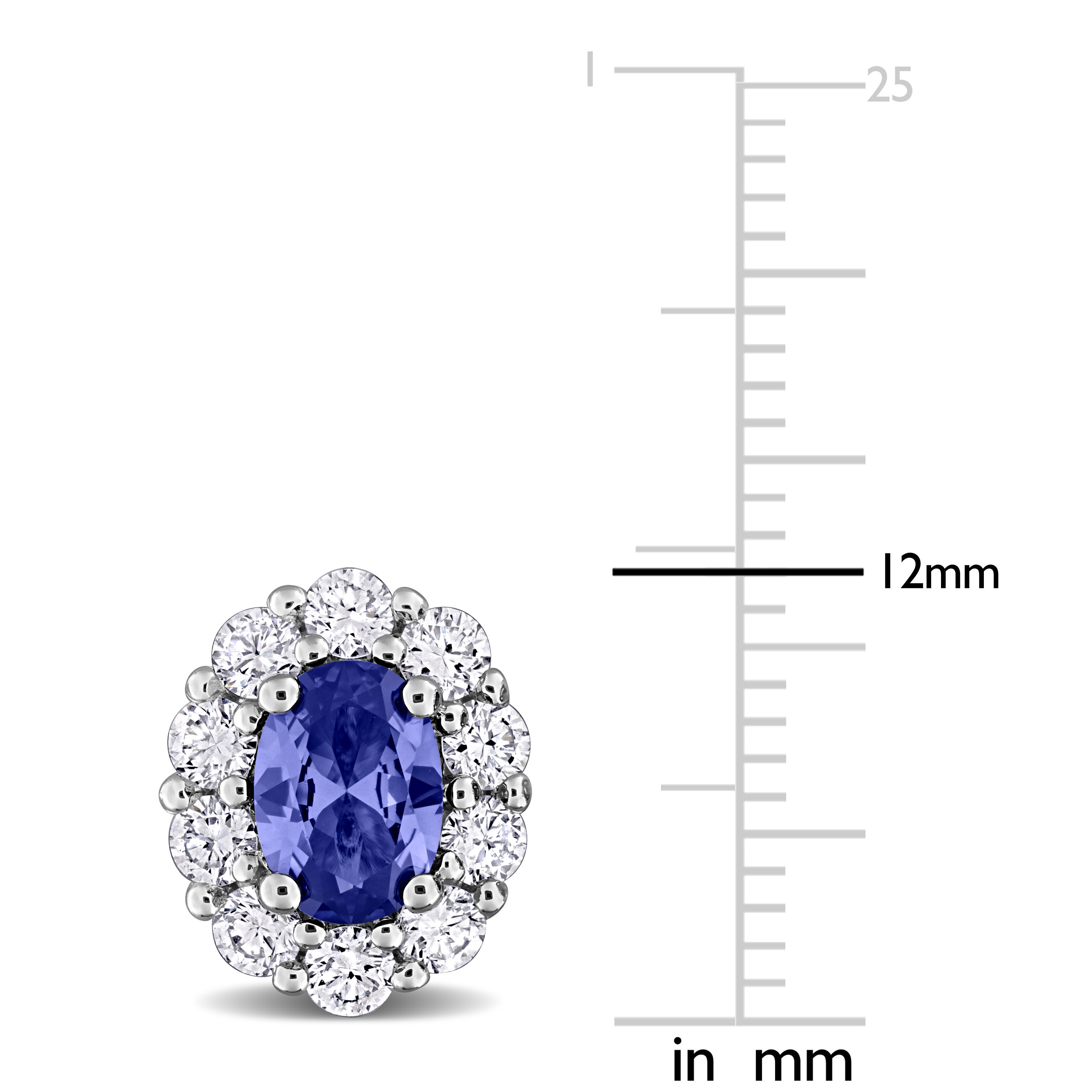 1 7/8ct TGW Created Blue Sapphire and 1 1/5ct TW Lab-Grown Diamond Halo Stud Earrings in Sterling Silver