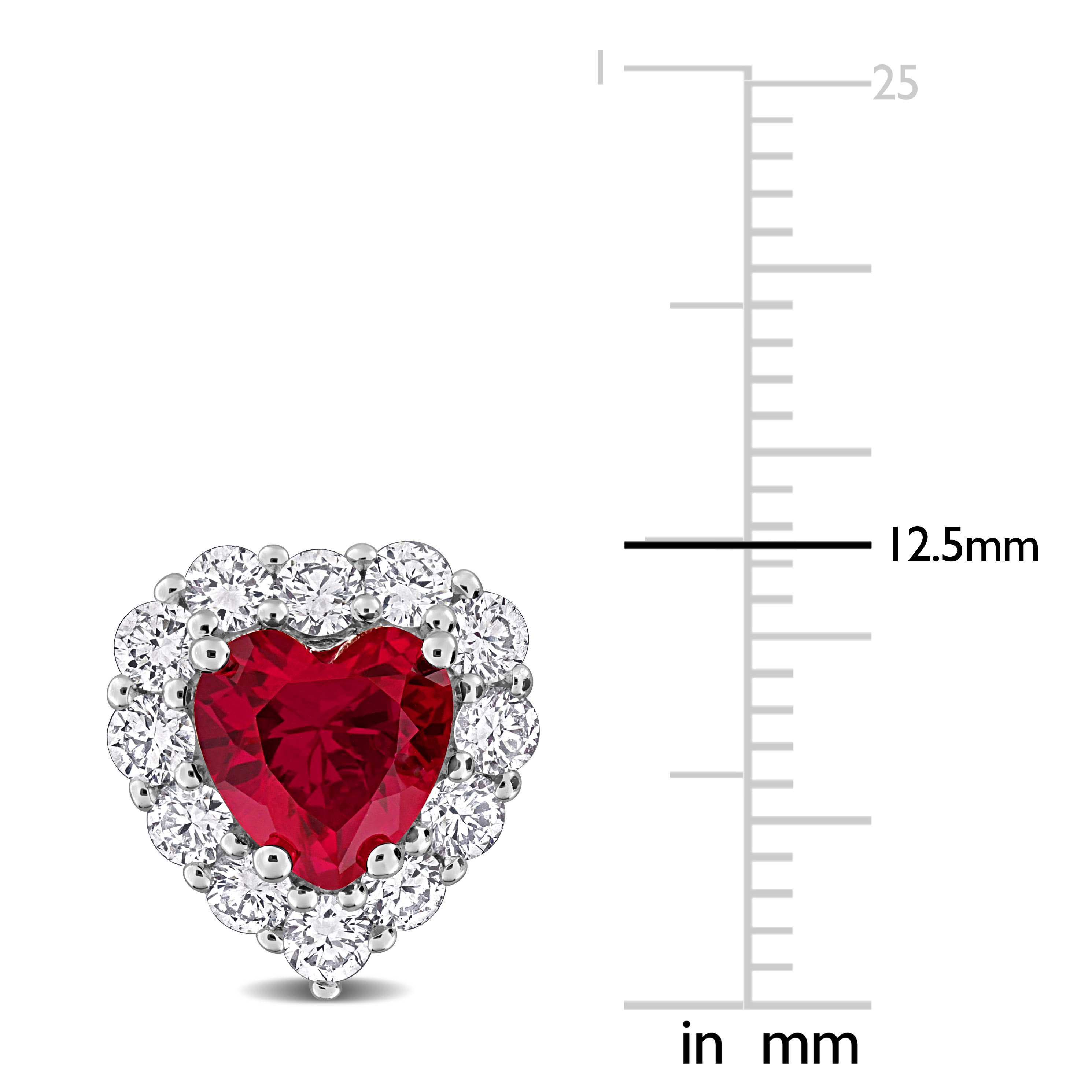 3 1/4ct TGW Created Ruby and 1 2/5ct TW Lab-Grown Diamond Halo Stud Earrings in Sterling Silver